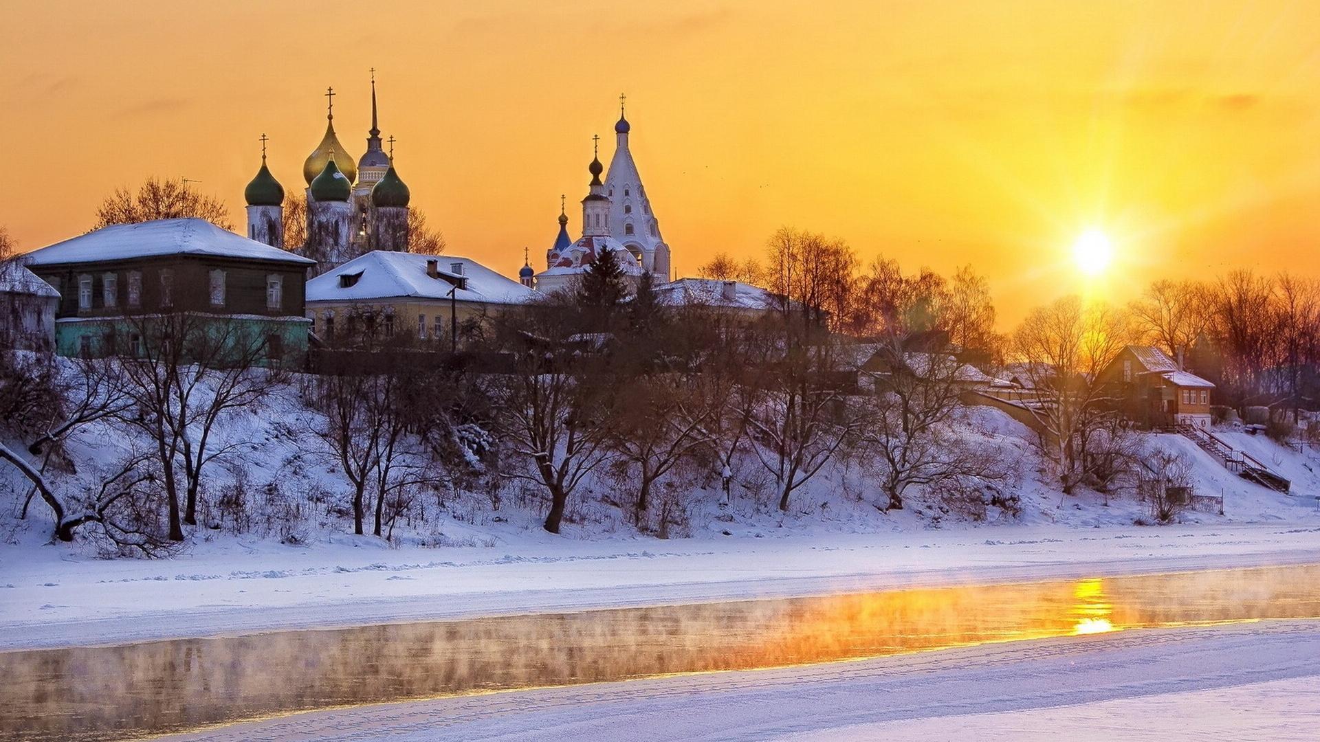 Chiesa russa al tramonto invernale, 1920x1080 Full HD, Monitor Gaming