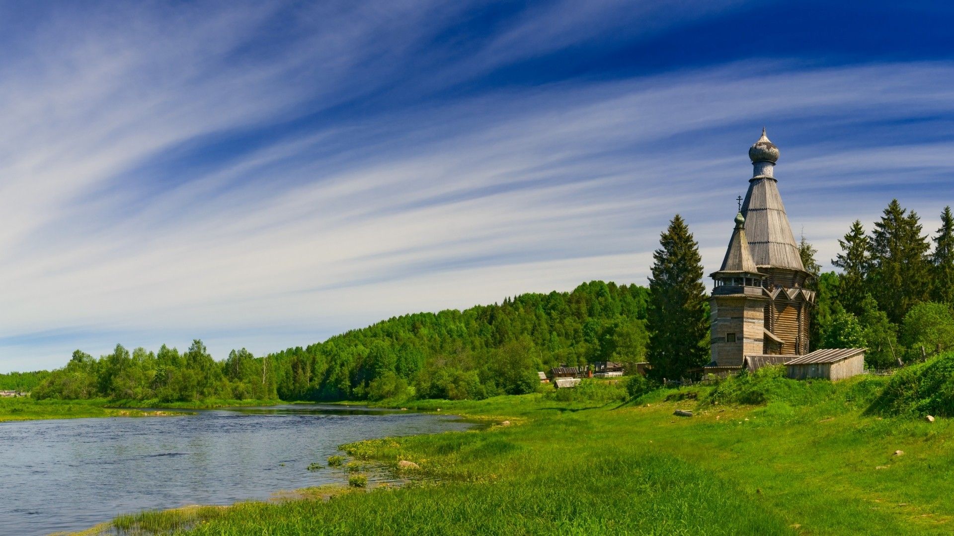 Chiesa in legno russa fiume, 1920x1080 Full HD 1080p, Desktop