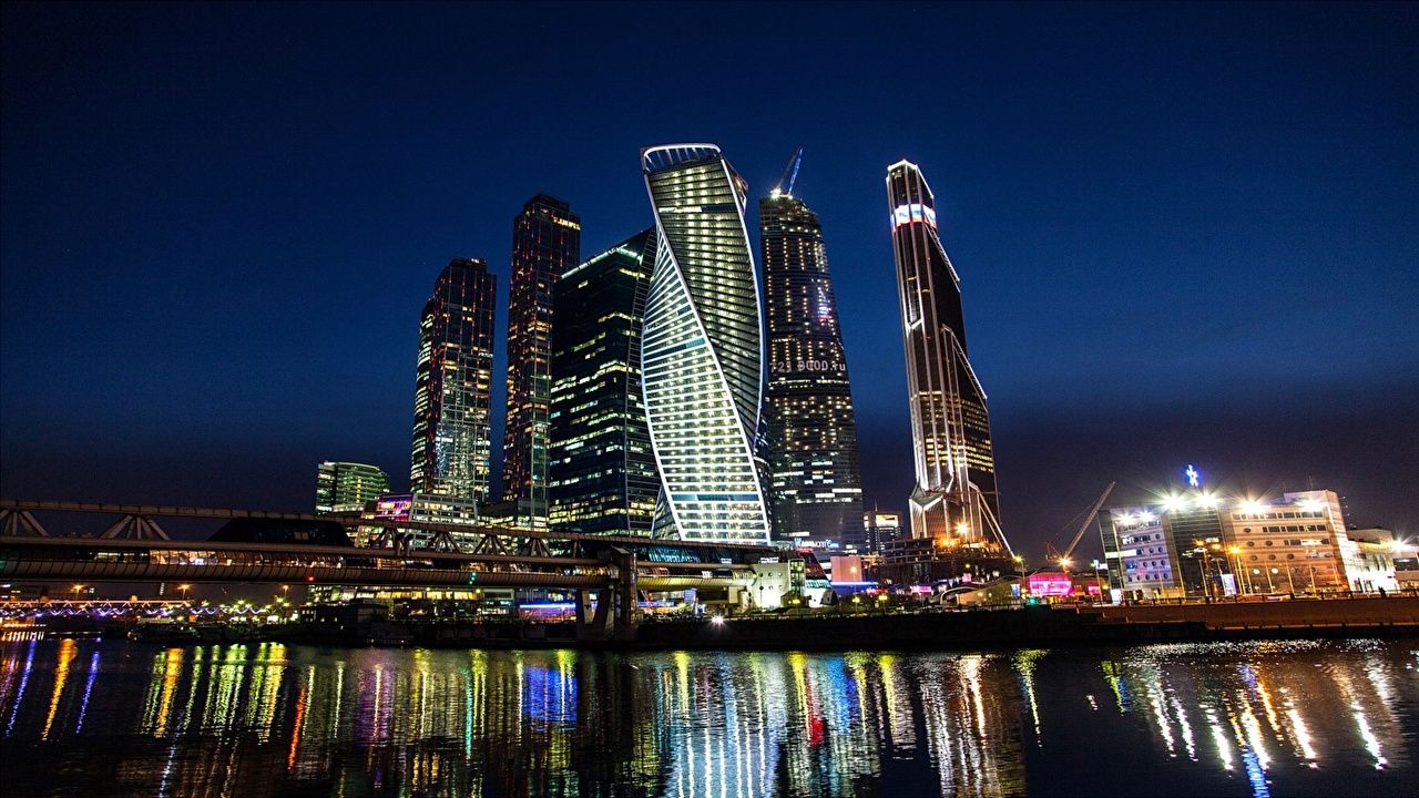 Grattacieli Mosca City notte, 1280x720 720p, Monitor Gaming