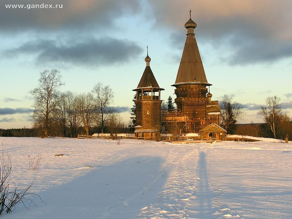 Chiesa di legno russa innevata, 1024x768 HD, Desktop