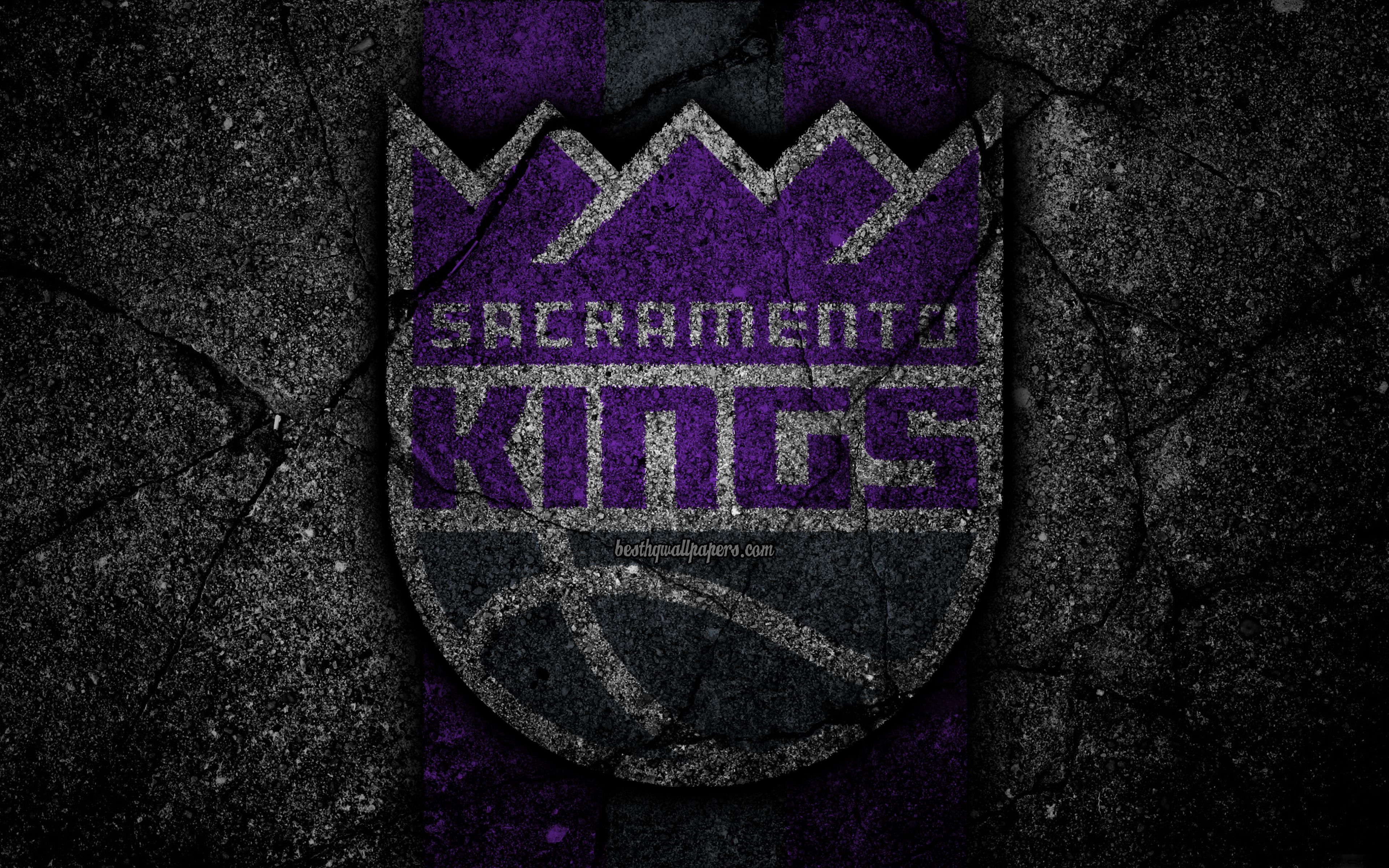 Logo Sacramento Kings su asfalto, 3840x2400 UHD, PC 4K