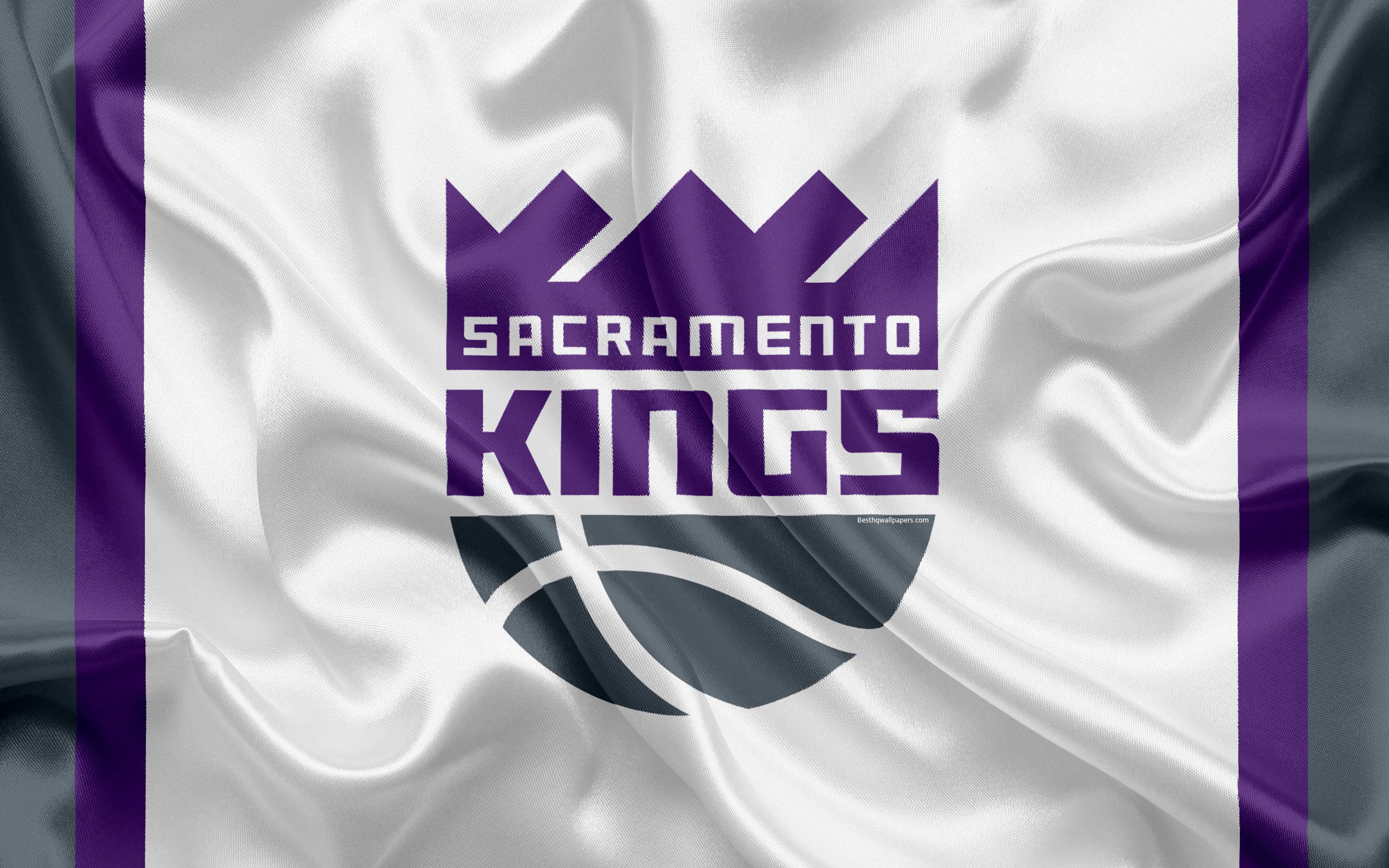 Logo Sacramento Kings su bandiera, basket, 2560x1600 2K, PC