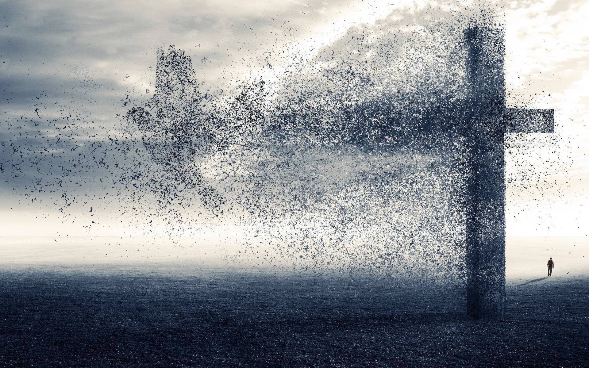 Croce disintegrata in particelle, grigio, 1920x1200 WUXGA, Desktop