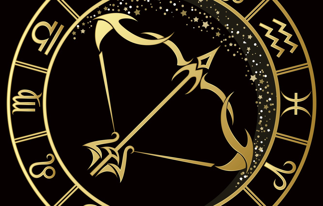 Simbolo zodiacale Sagittario dorato, 1332x850 HD, Desktop