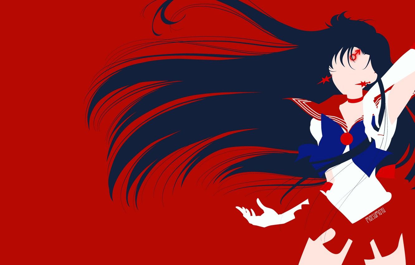 Sailor Mars, sfondo rosso minimalista, 1332x850 720p, Laptop
