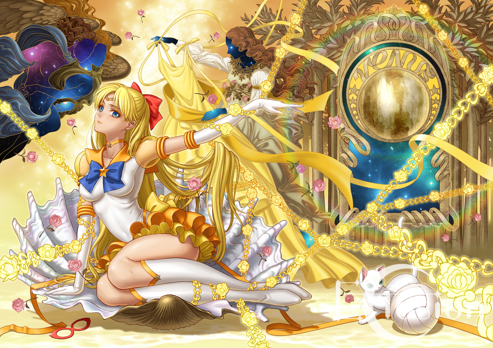 Sailor Moon dorata trasformazione, 1920x1357 Full HD+, Desktop
