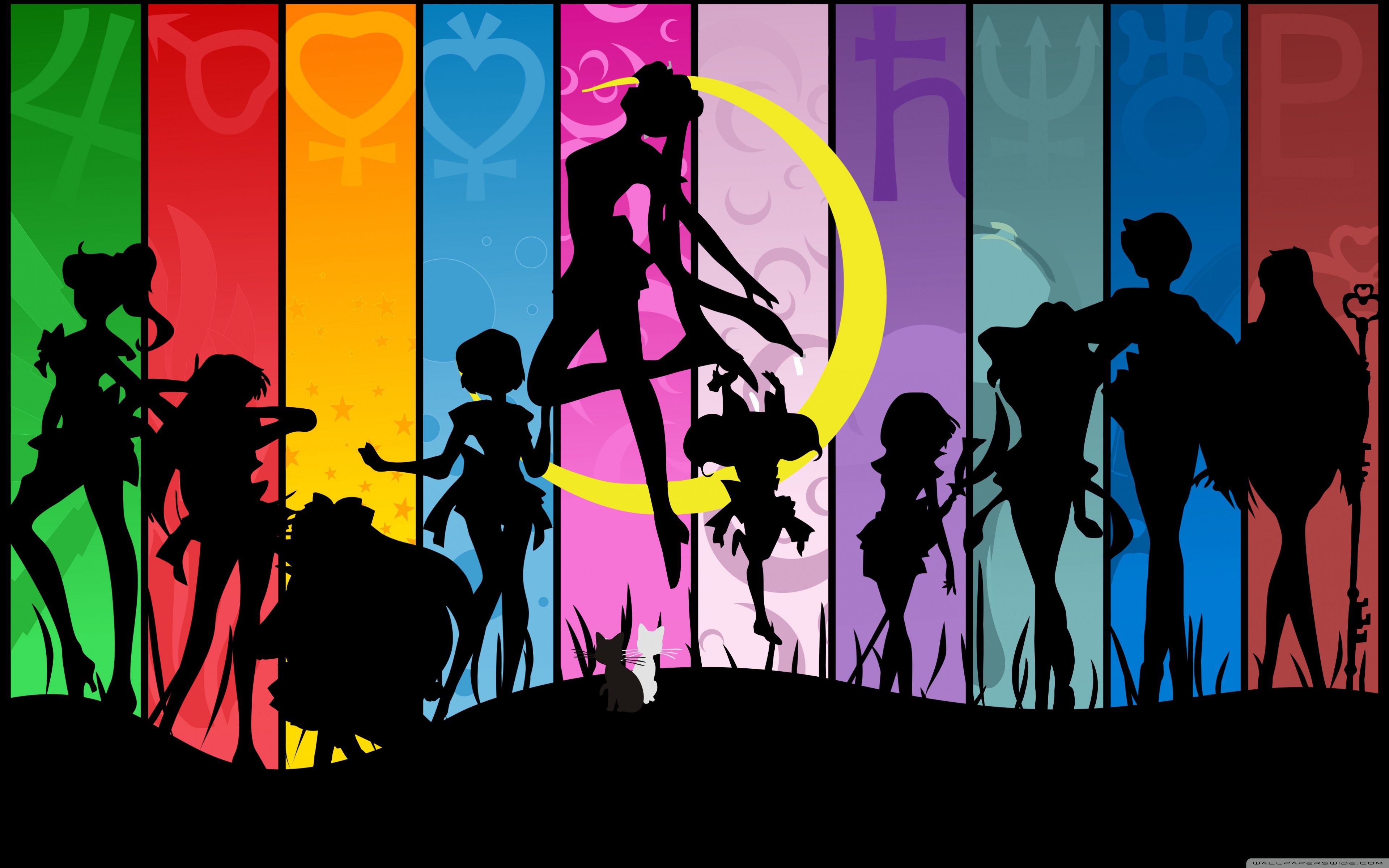 Silhouette Sailor Moon personaggi colorati, 3840x2400 UHD, PC 4K