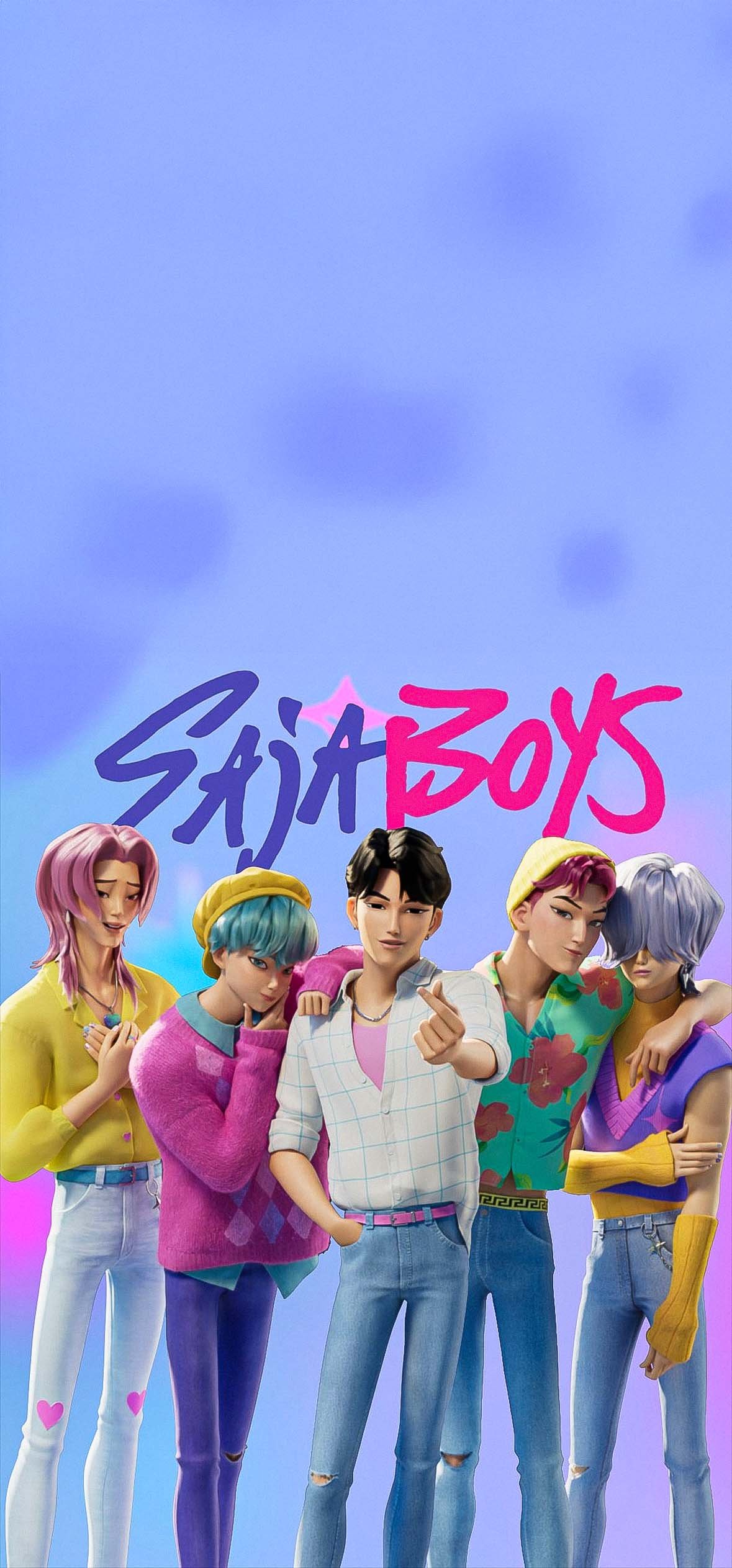 Saja Boys gruppo animato colorato, 1179x2526 Full HD Verticale, Smartphone
