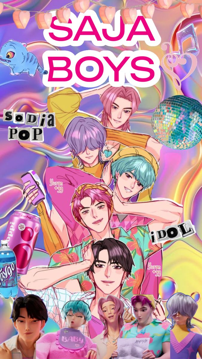 Saja Boys gruppo animato colorato, 675x1200 Verticale, Telefono
