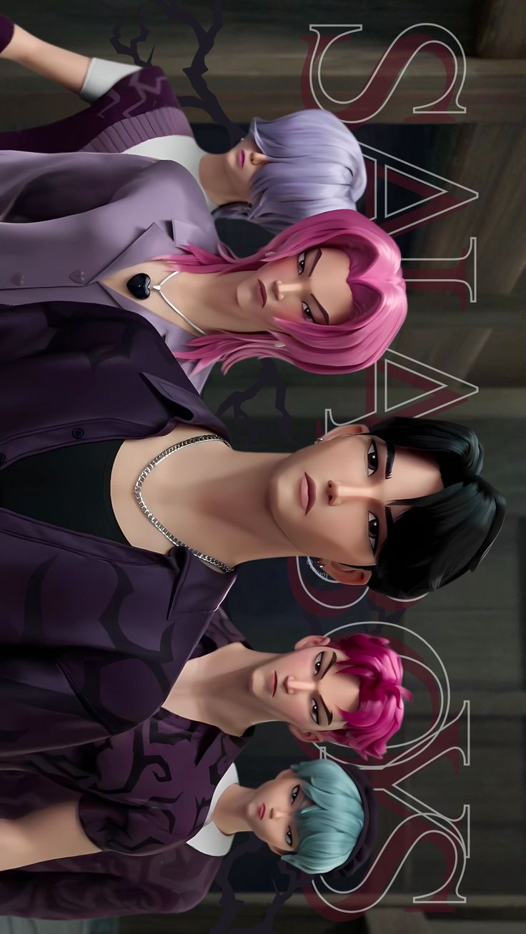 Saja Boys gruppo animato colorato, 736x1308 Verticale, Mobile