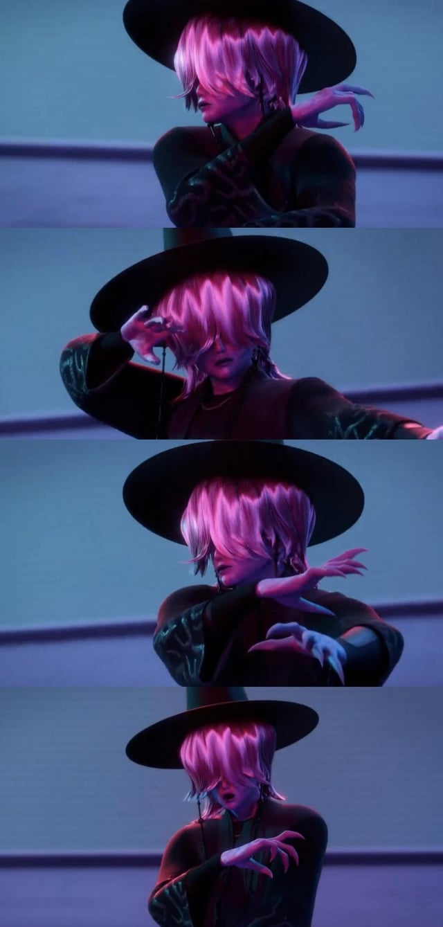Personaggio capelli rosa, cappello nero, 640x1339 Verticale, Telefono