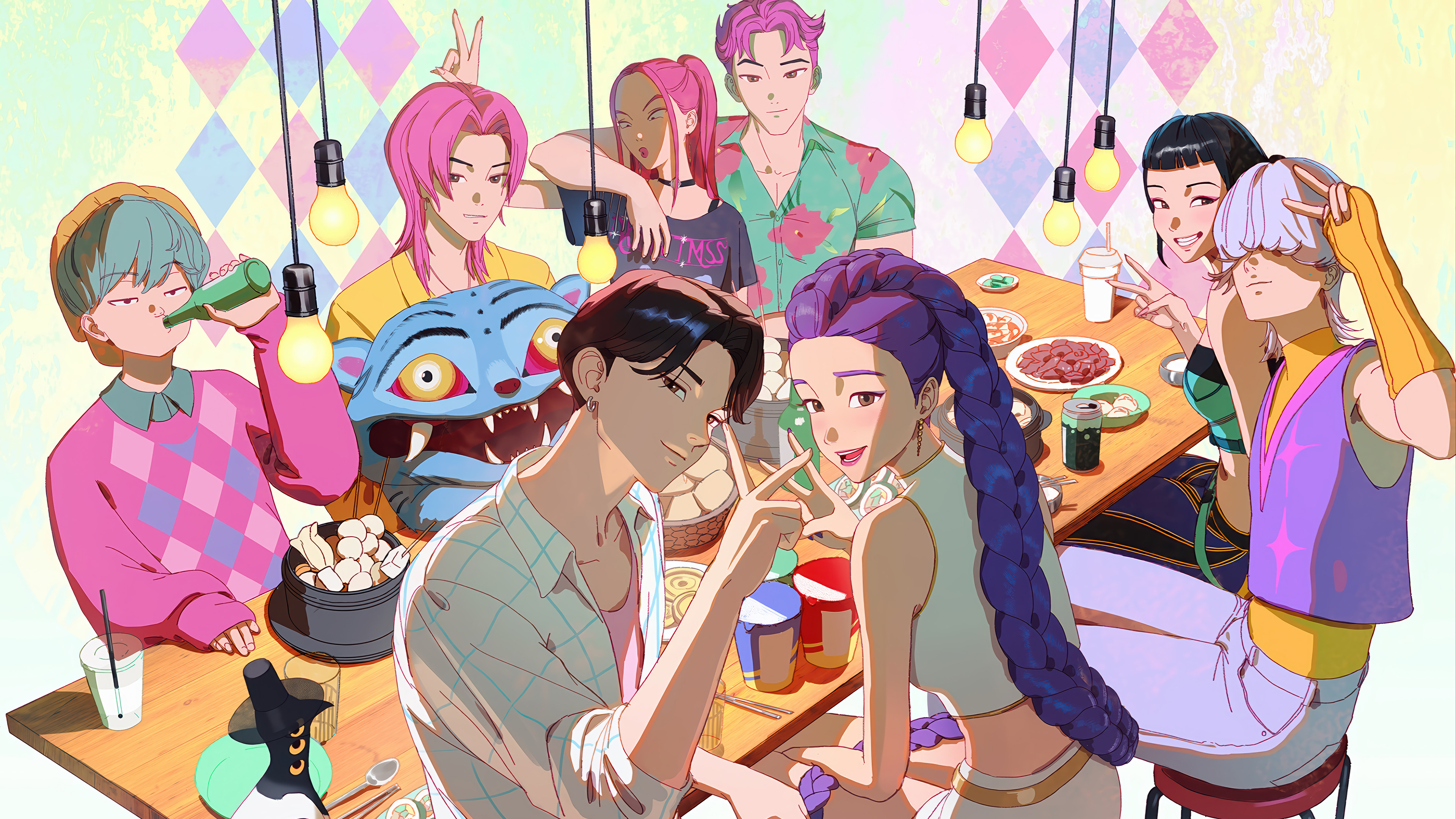 Saja Boys, KPop Demon Hunters, gruppo anime, 3840x2160 Ultra HD, 4K TV