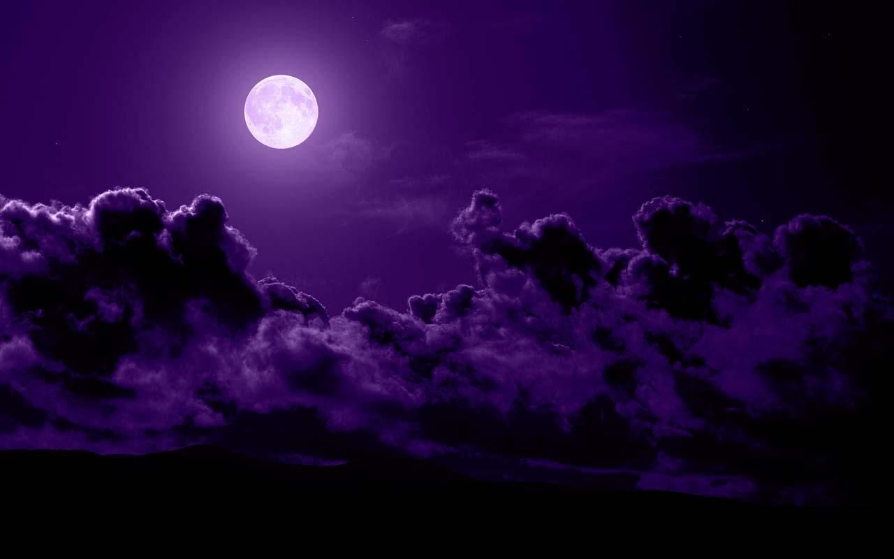 Luna piena tra nuvole viola, 1280x800 720p, Laptop