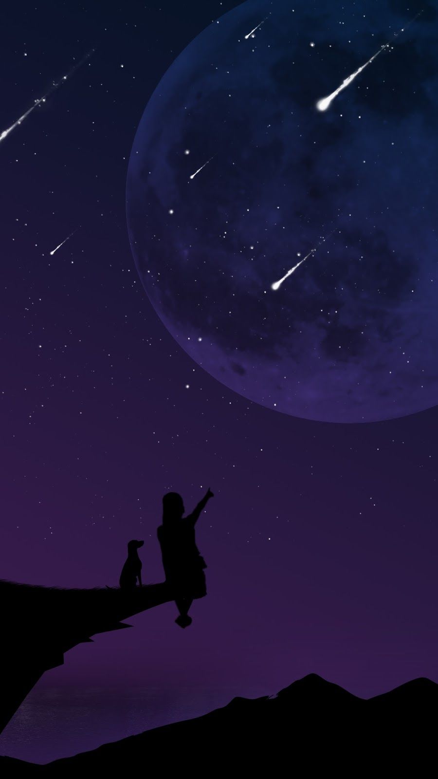 Silhouette bambina cane luna notte, 900x1600 Verticale, Galaxy Note