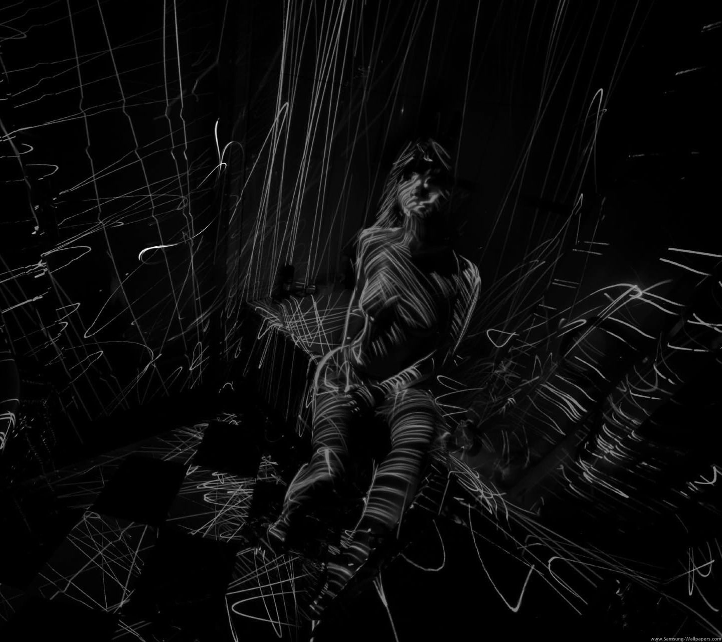Figura scura con linee luminose, 1440x1280 720p, Laptop
