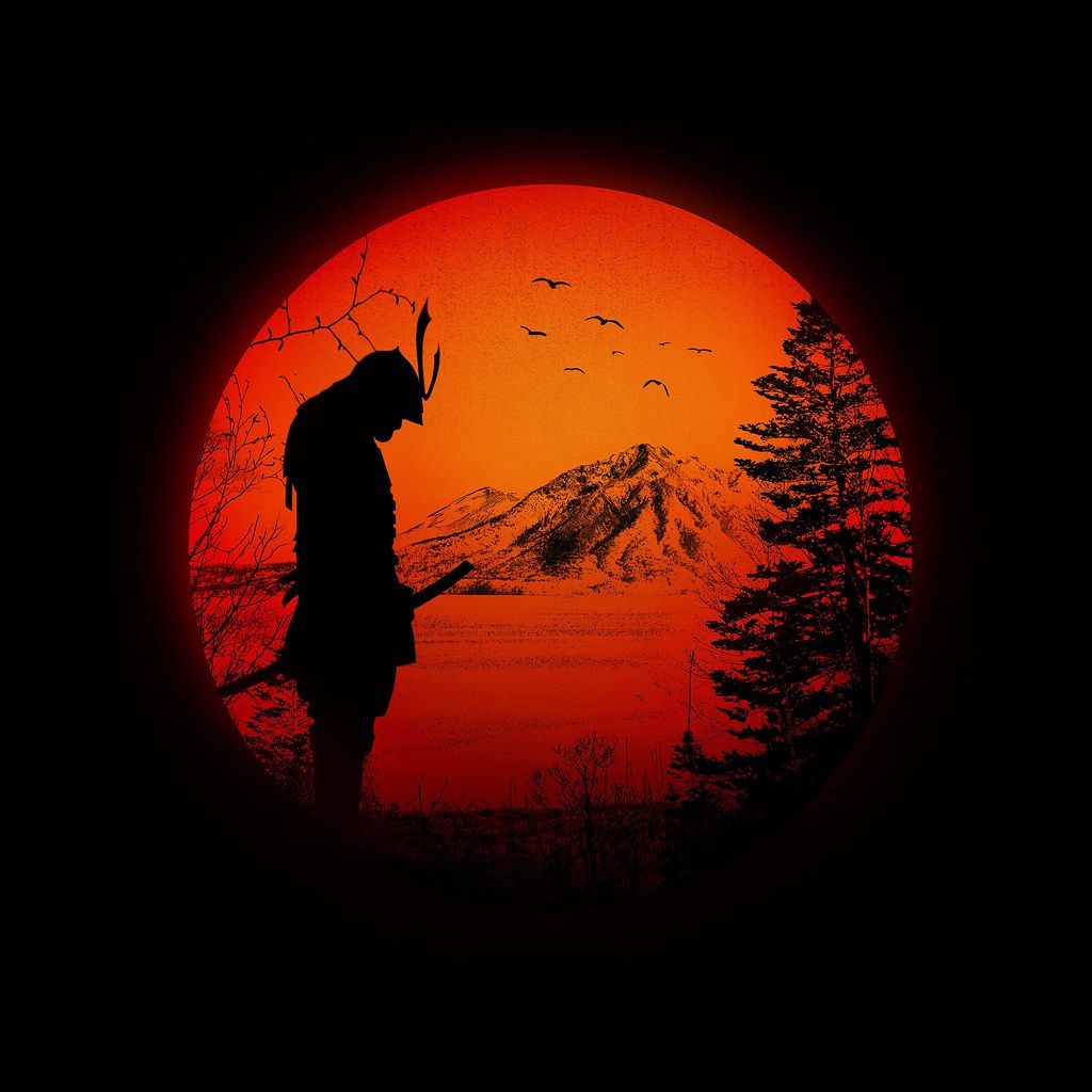 Silhouette samurai tramonto arancione, 1024x1024 HD, Desktop