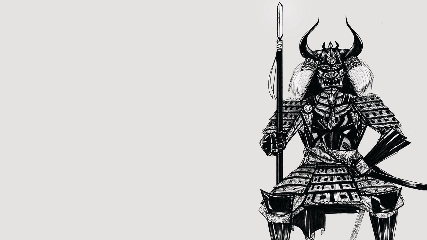 Samurai armatura disegno bianco nero, 1400x787 720p, PC