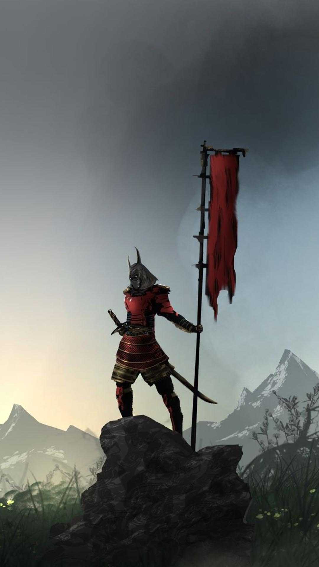 Samurai con bandiera rossa, 1080x1920 Full HD Verticale, iPhone