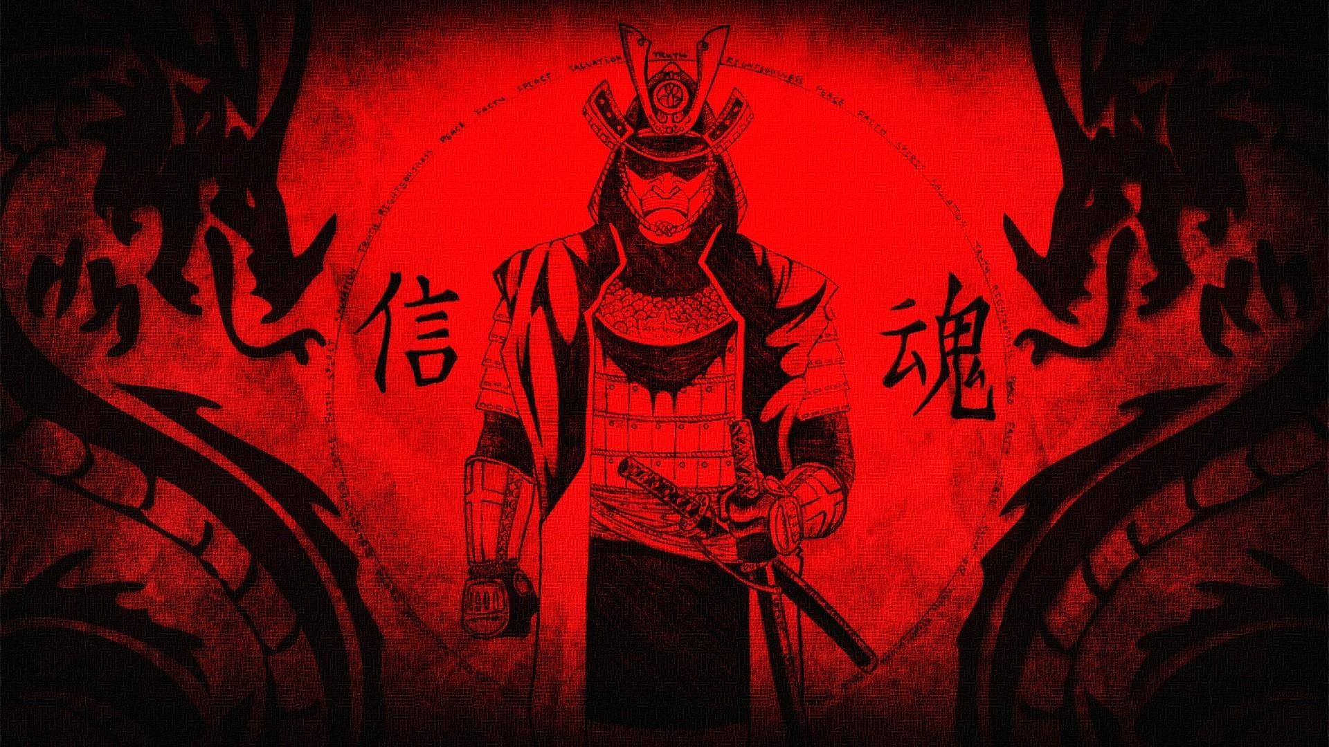 Samurai rosso con draghi, 1920x1080 Full HD, Desktop