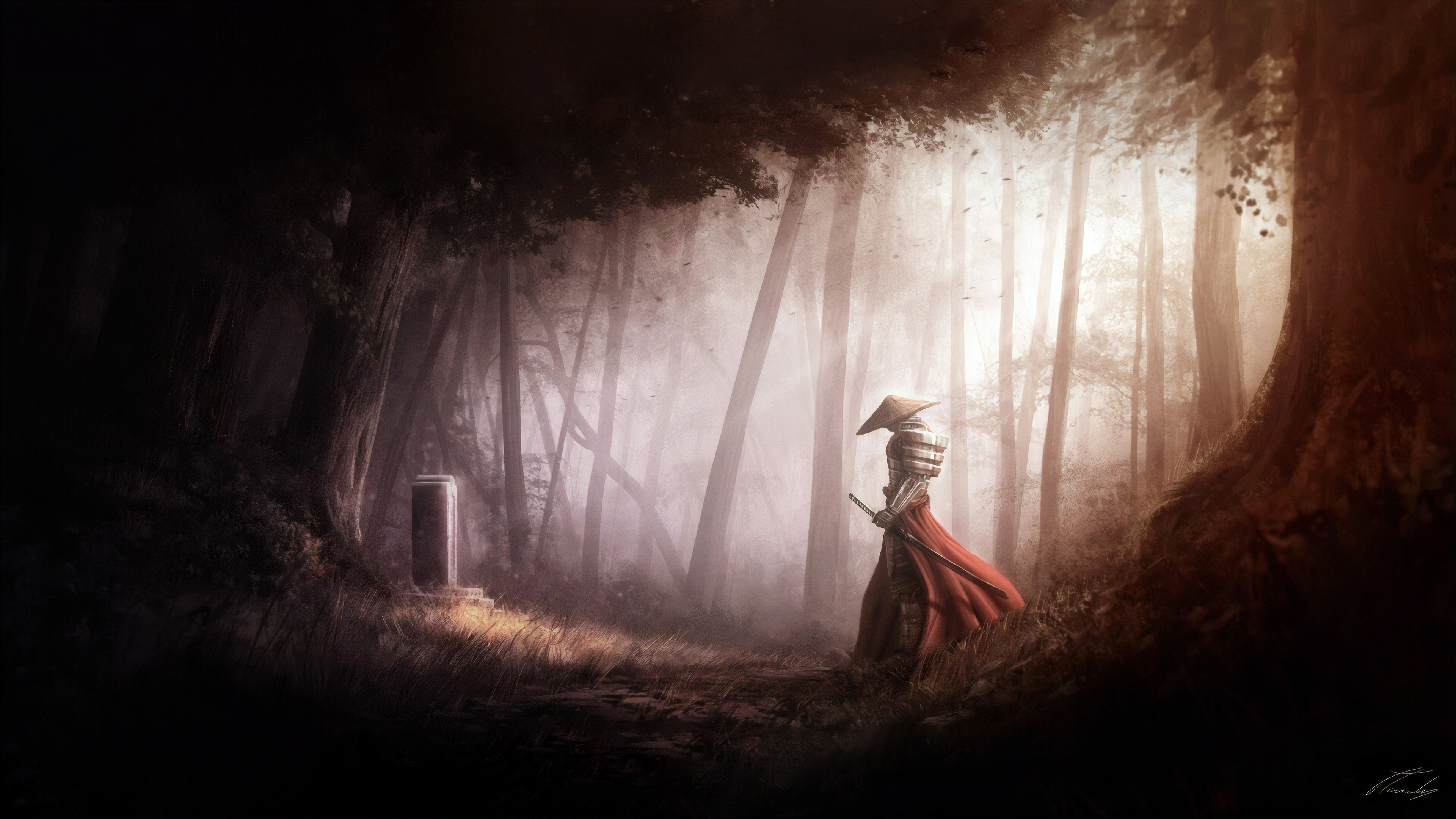 Samurai nella foresta nebbiosa, 3840x2160 Ultra HD, Monitor 4K