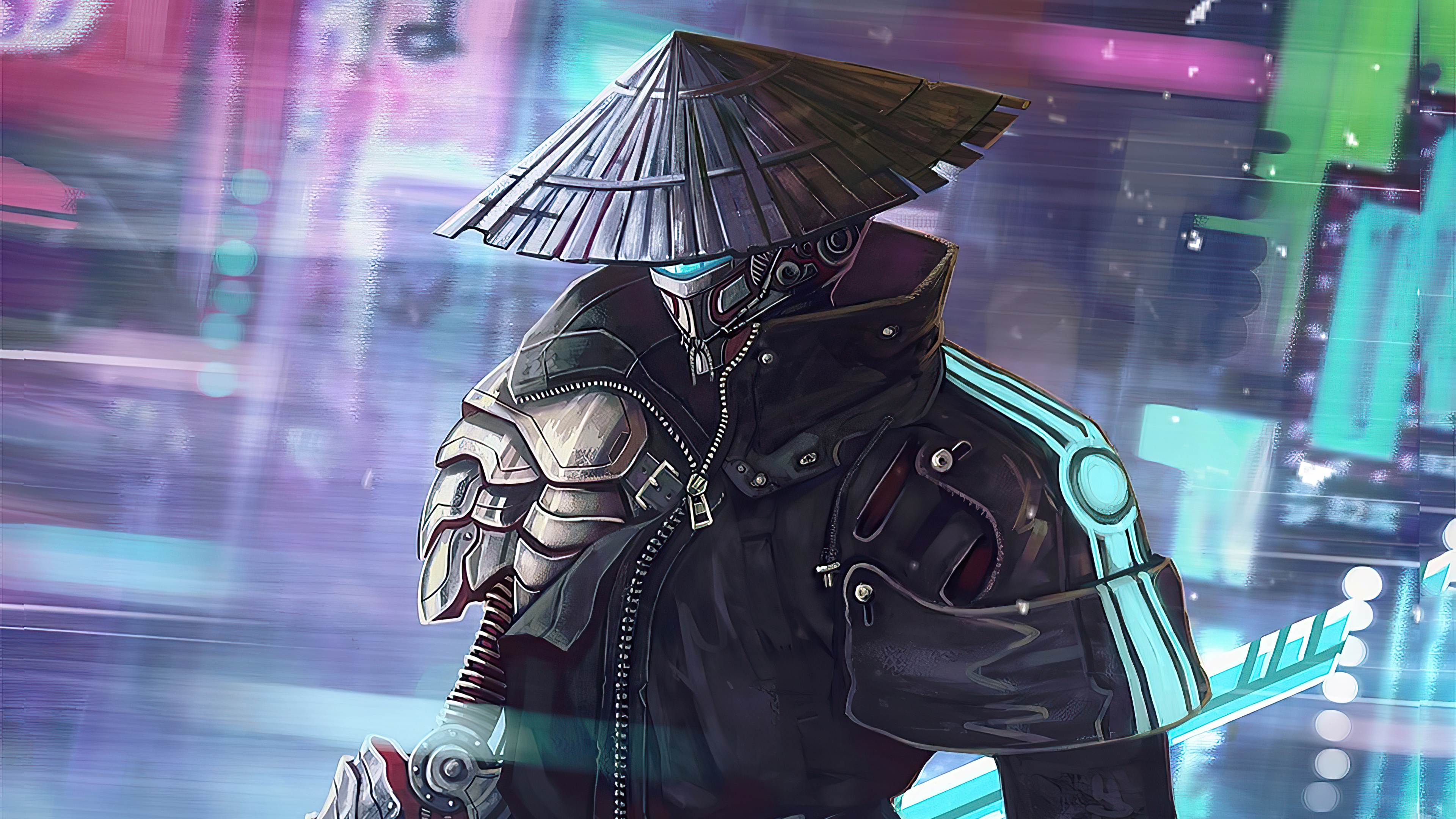 Samurai cyberpunk con katana, 3840x2160 4K, Desktop 4K