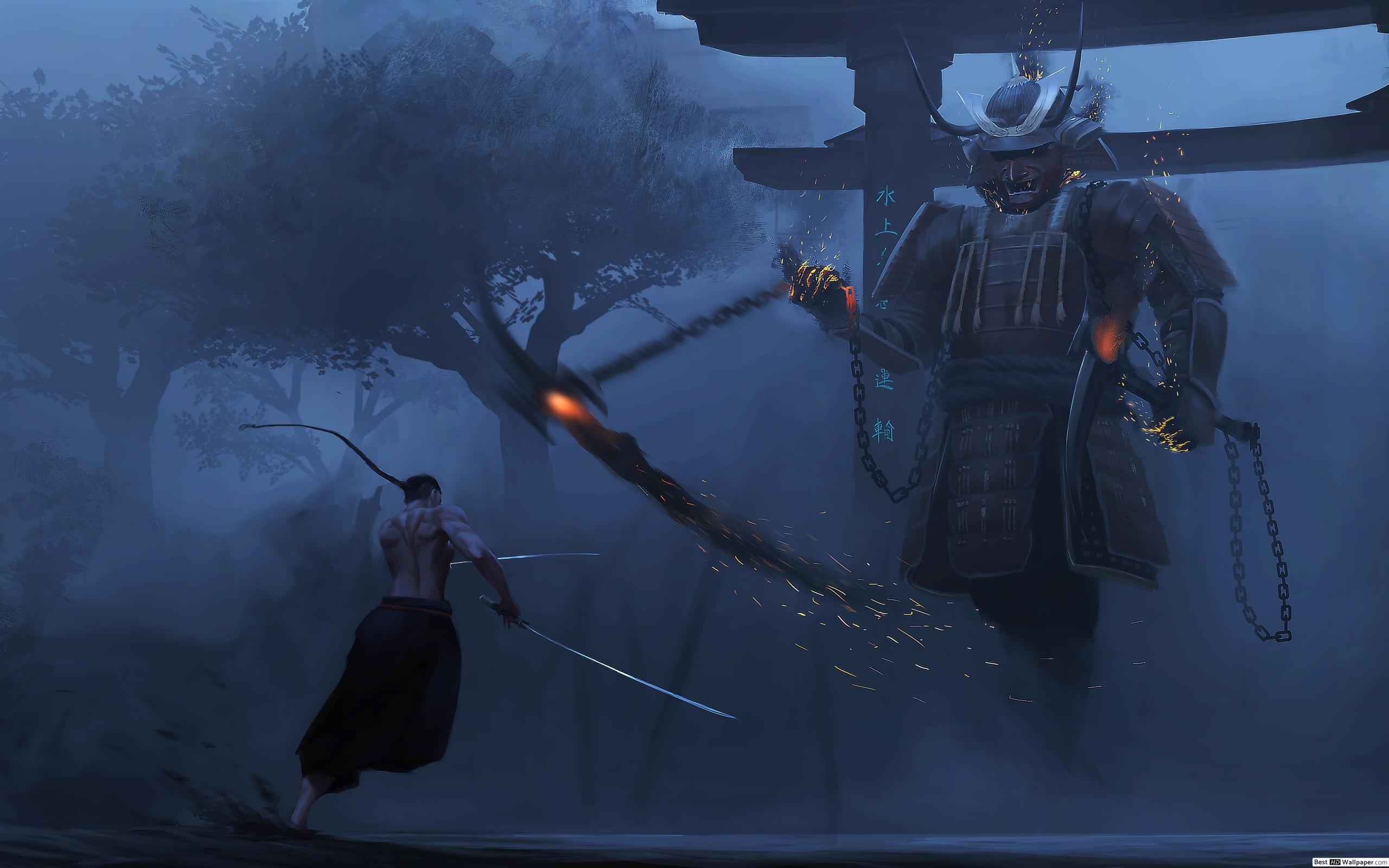Samurai giganti battaglia nebbia, 2560x1600 WQXGA, Desktop