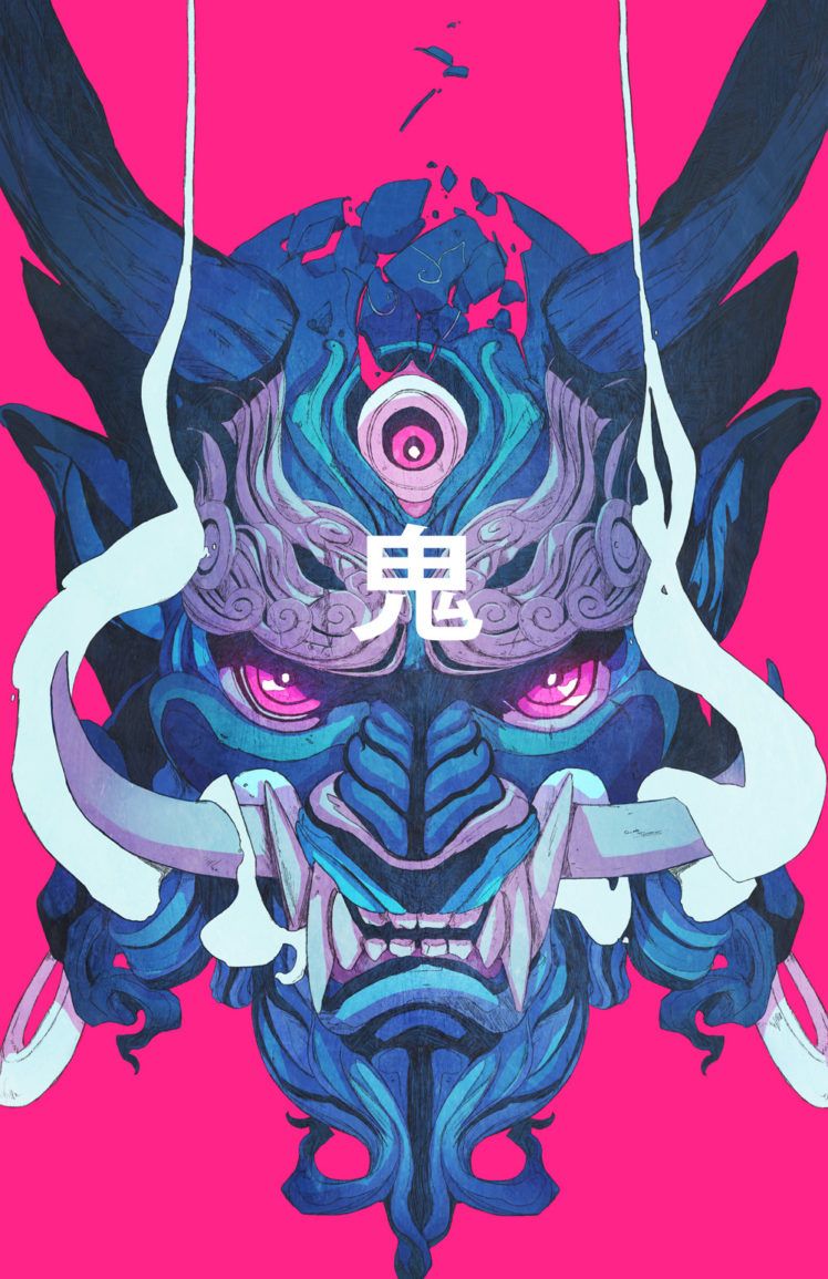 Maschera demone Oni samurai, 748x1155 Verticale, Telefono