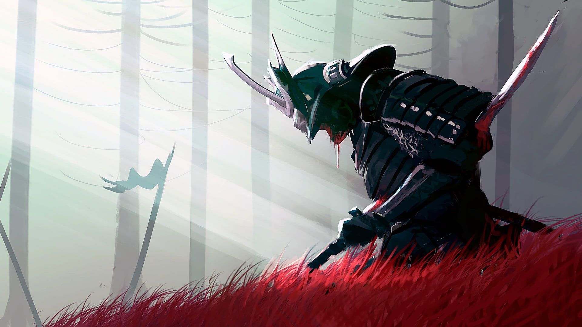 Samurai guerriero foresta rossa, 1920x1080 Full HD, Desktop