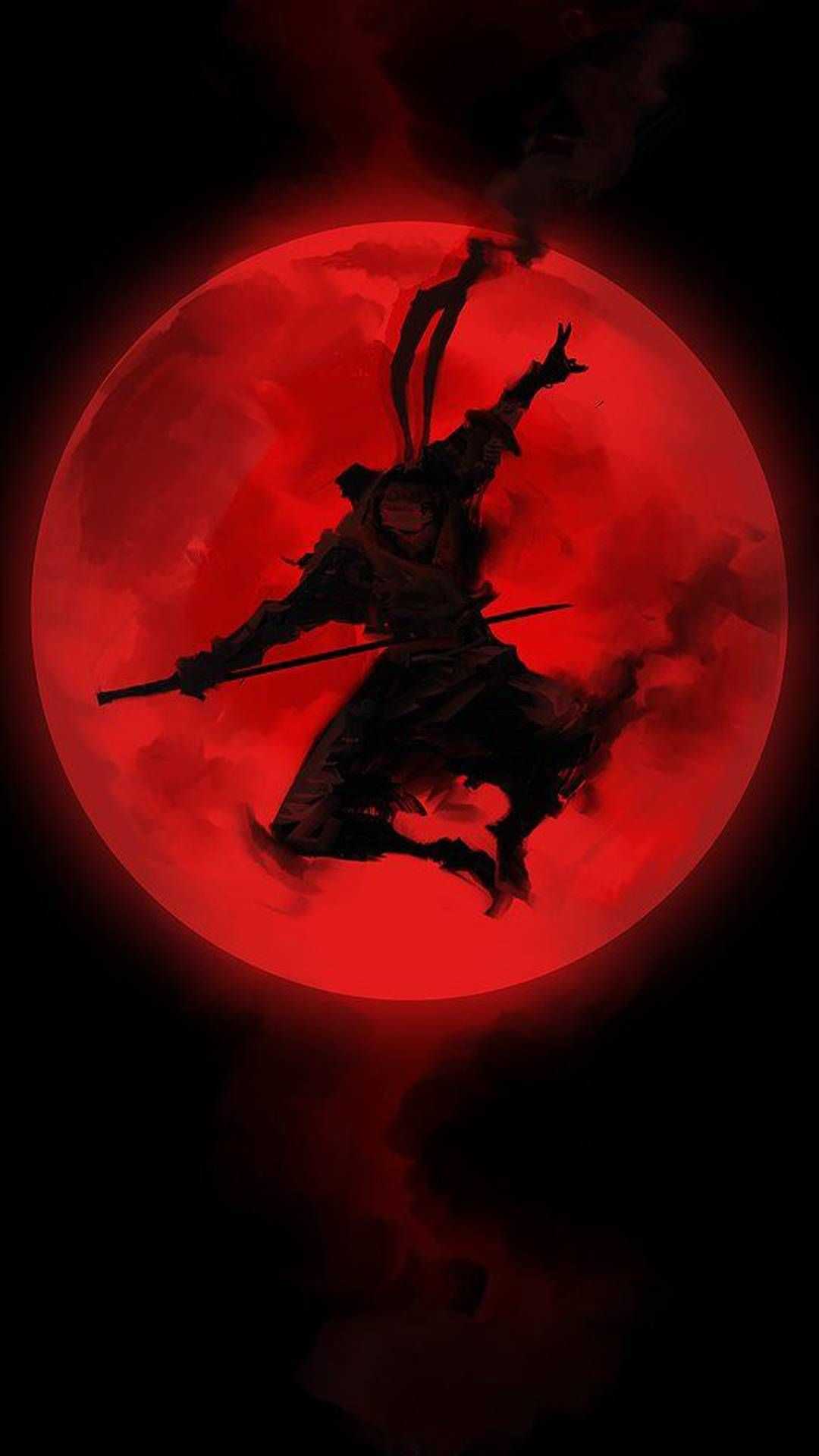 Samurai silhouette luna rossa, 1080x1920 Full HD Verticale, Smartphone