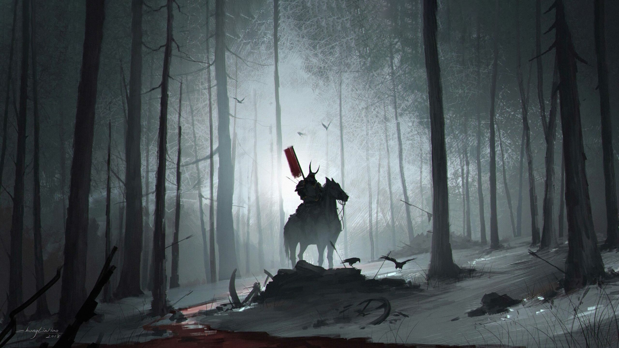 Samurai a cavallo nella nebbia, 2560x1440 QHD, Laptop