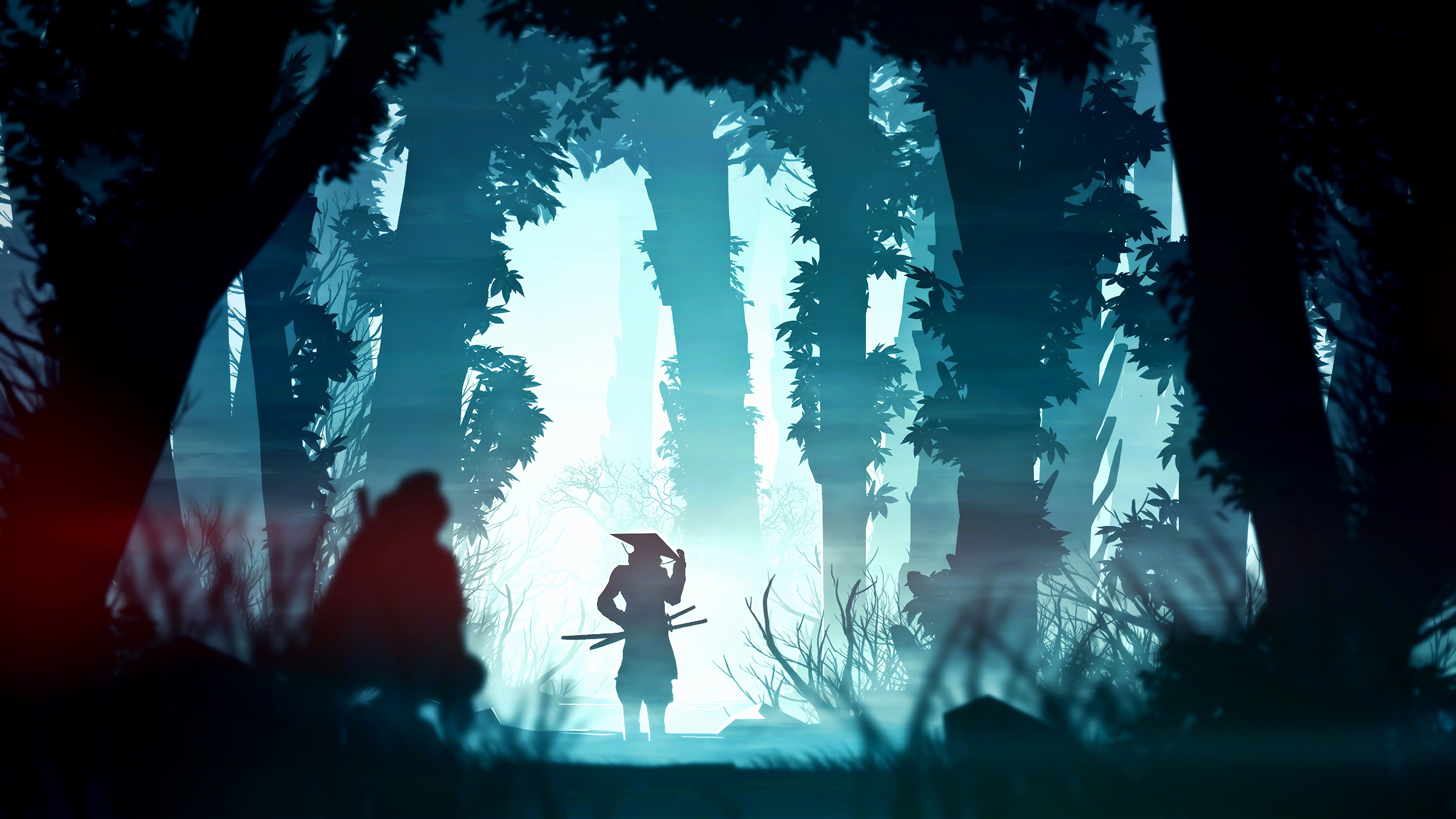 Samurai nella foresta blu, 3840x2160 UHD, PC 4K