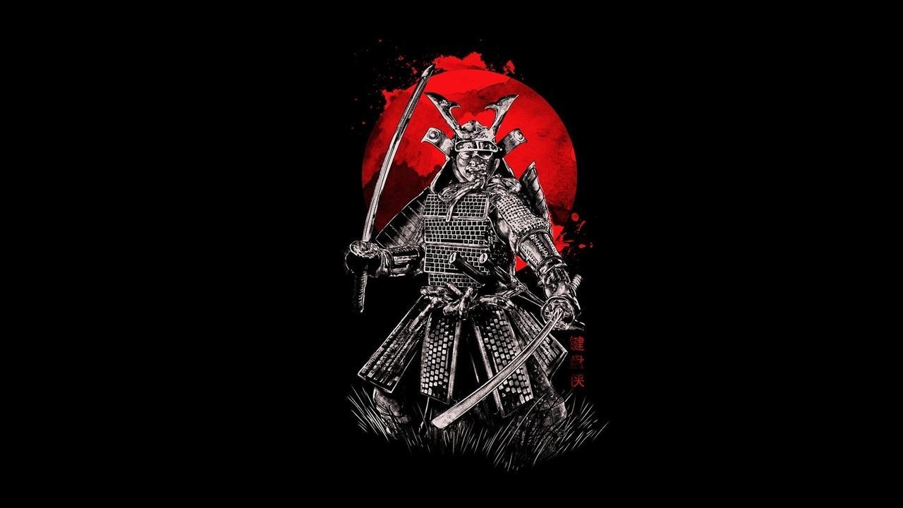Samurai con katana, sole rosso, 1280x720 HD, Desktop