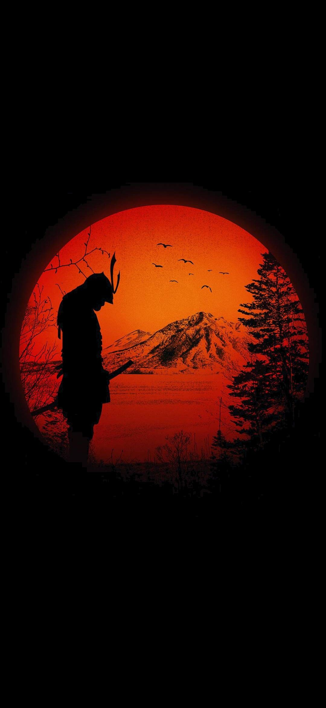 Samurai silhouette tramonto montagna, 1080x2340 Verticale, Xiaomi