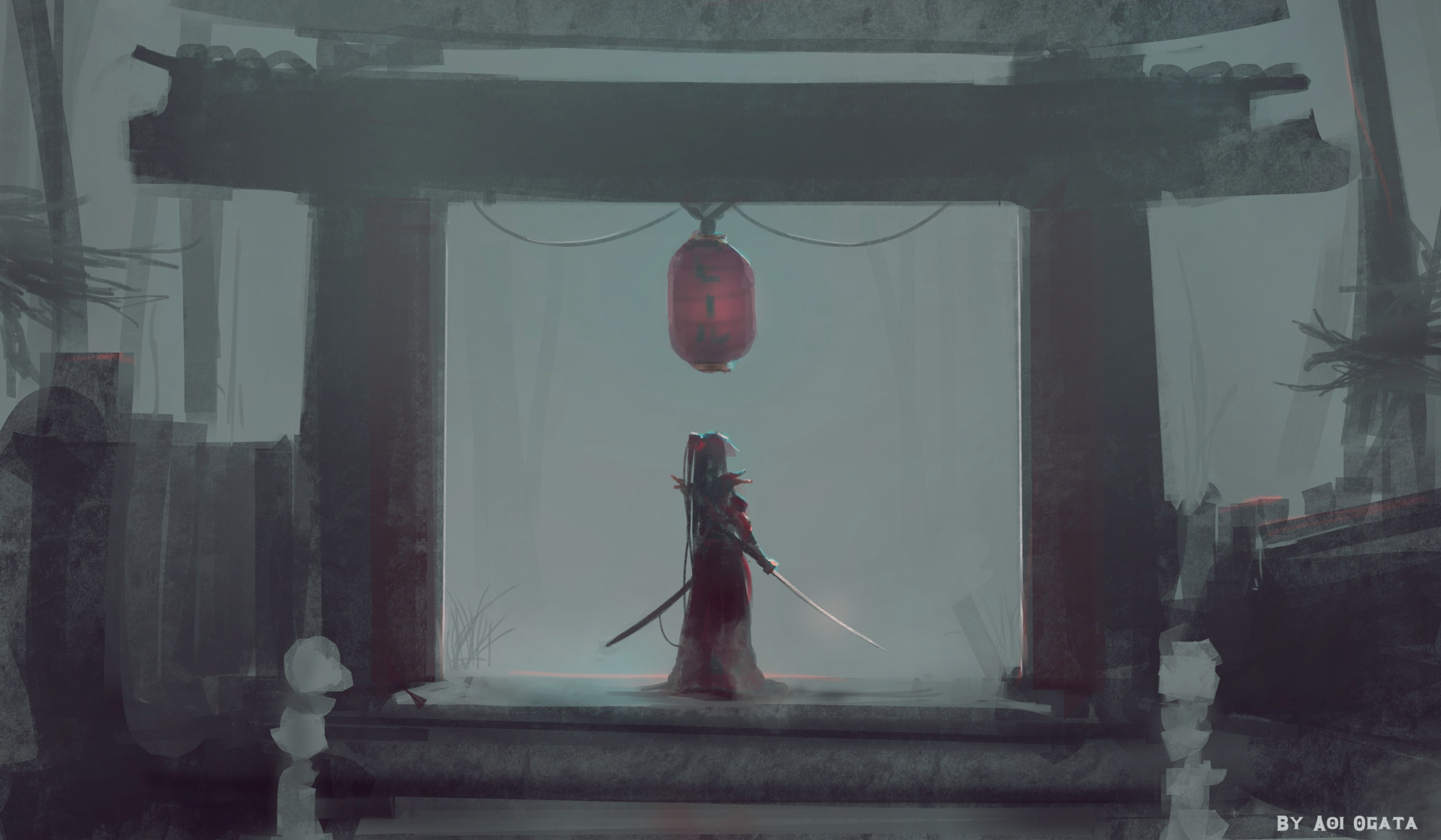 Samurai davanti a torii, 1920x1120 Full HD 1080p, Desktop
