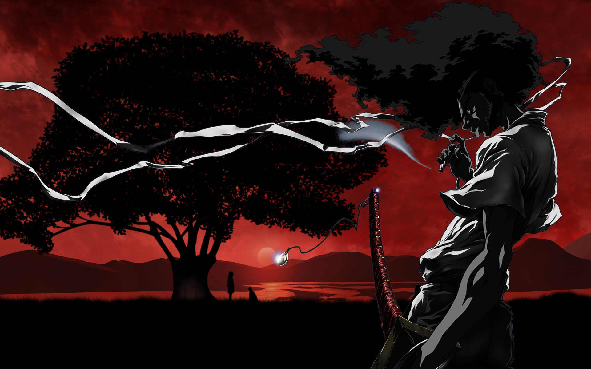 Afro Samurai silhouette rossa, 1920x1200 Full HD+, PC