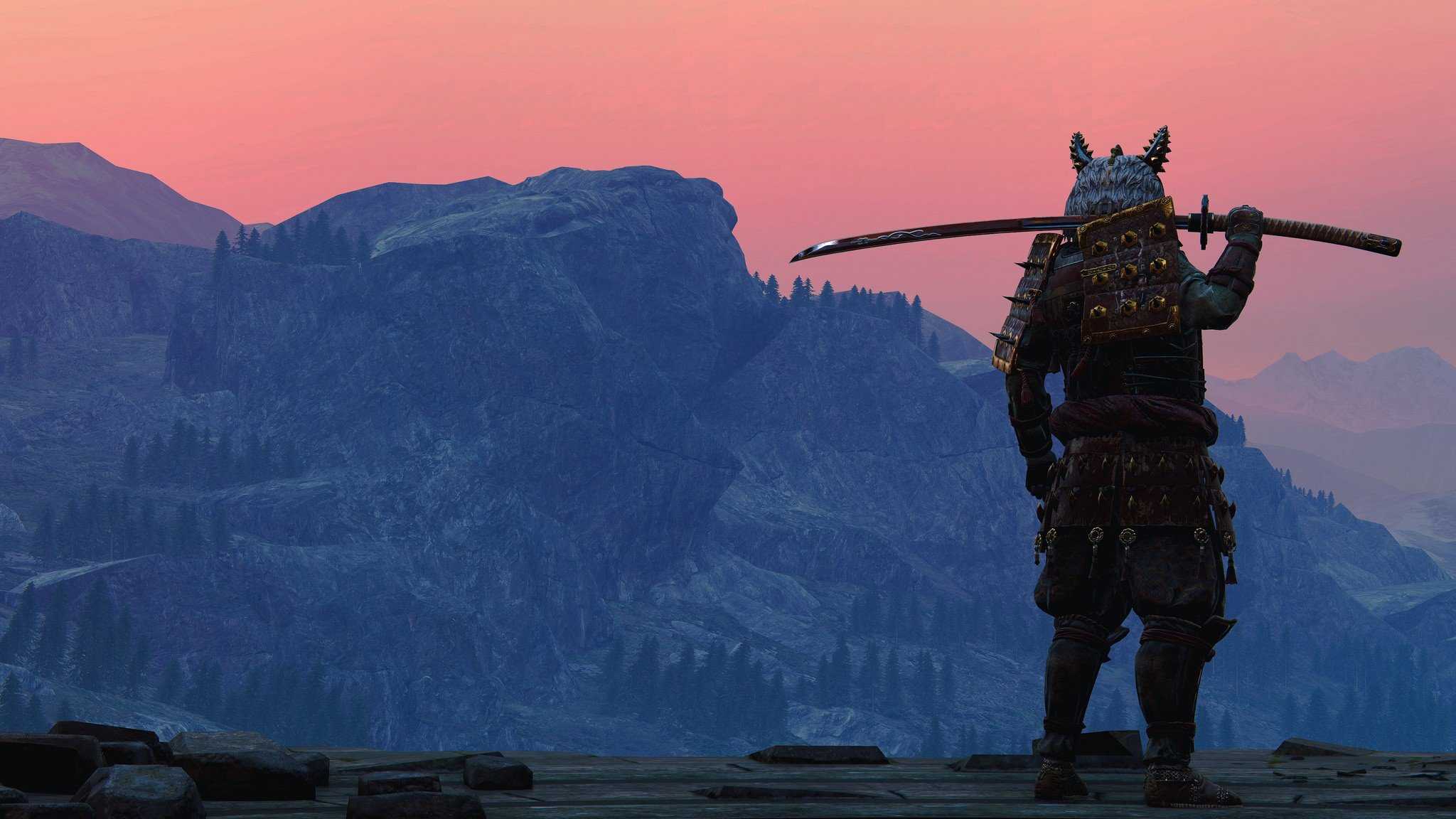 Samurai silhouette montagne tramonto, 2048x1152 alta risoluzione, Laptop