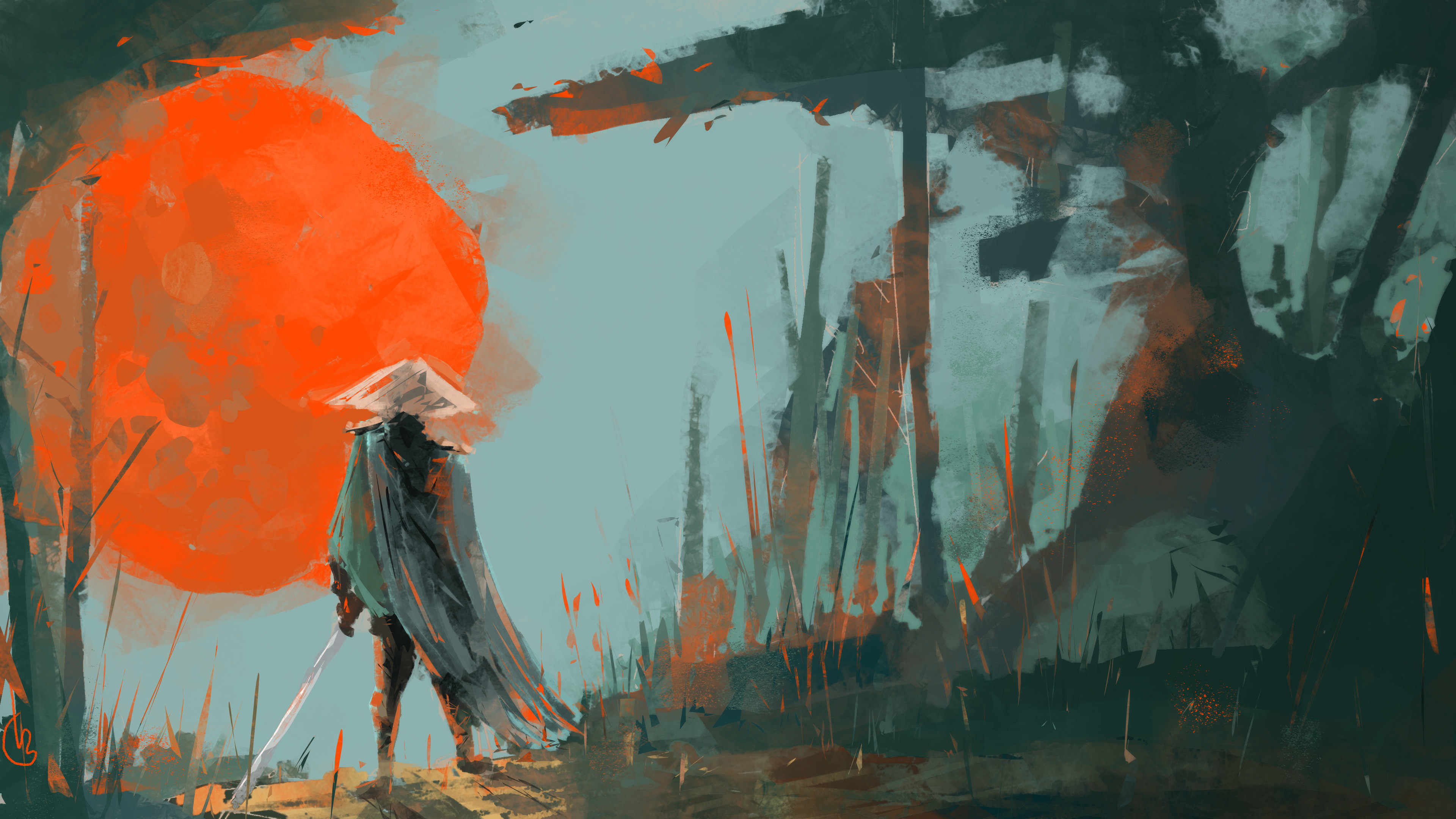 Samurai con sole rosso arancio, 3840x2160 4K Ultra HD, Monitor 4K