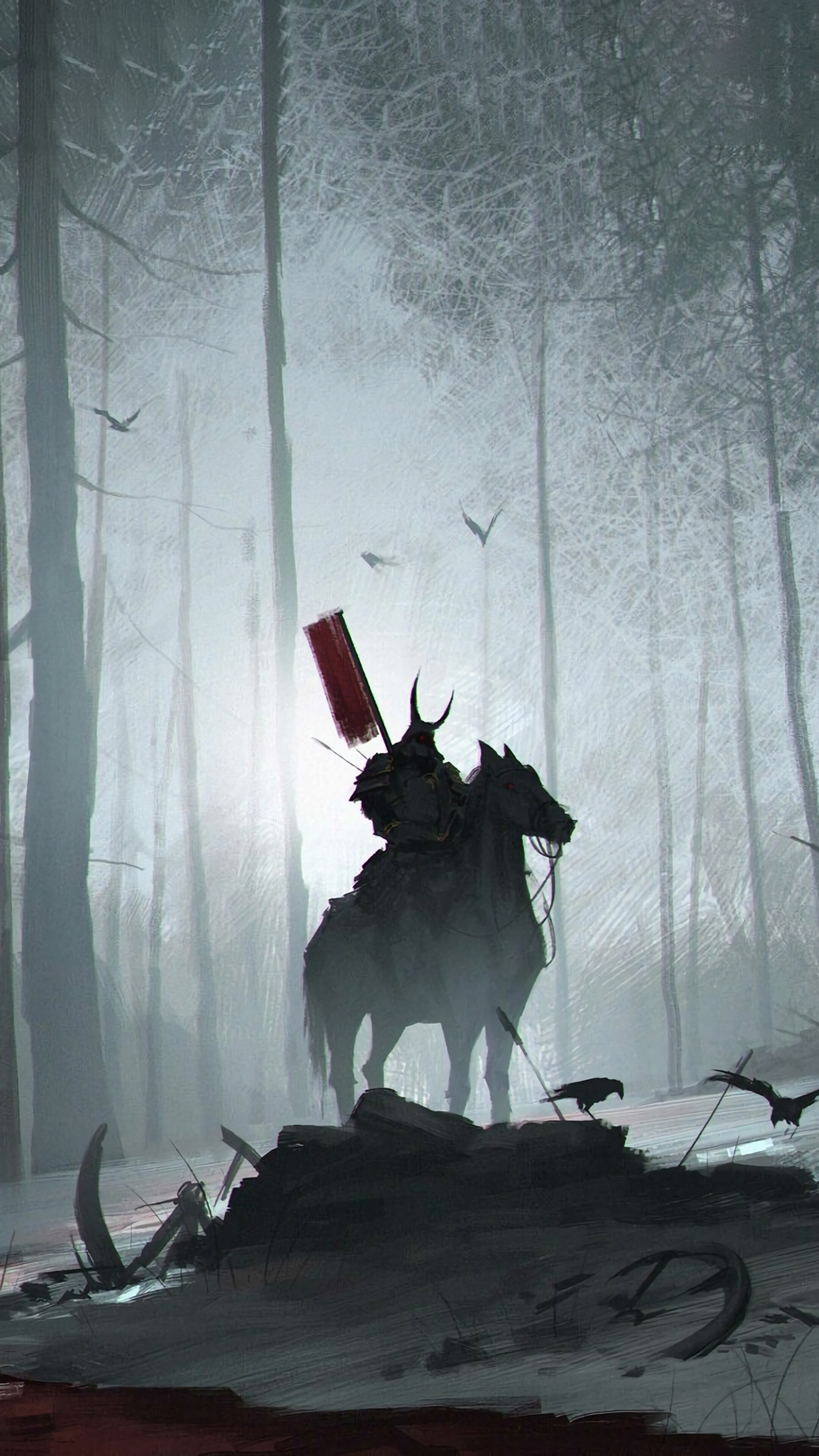 Samurai a cavallo, foresta, 2160x3840 Full HD Verticale, Smartphone