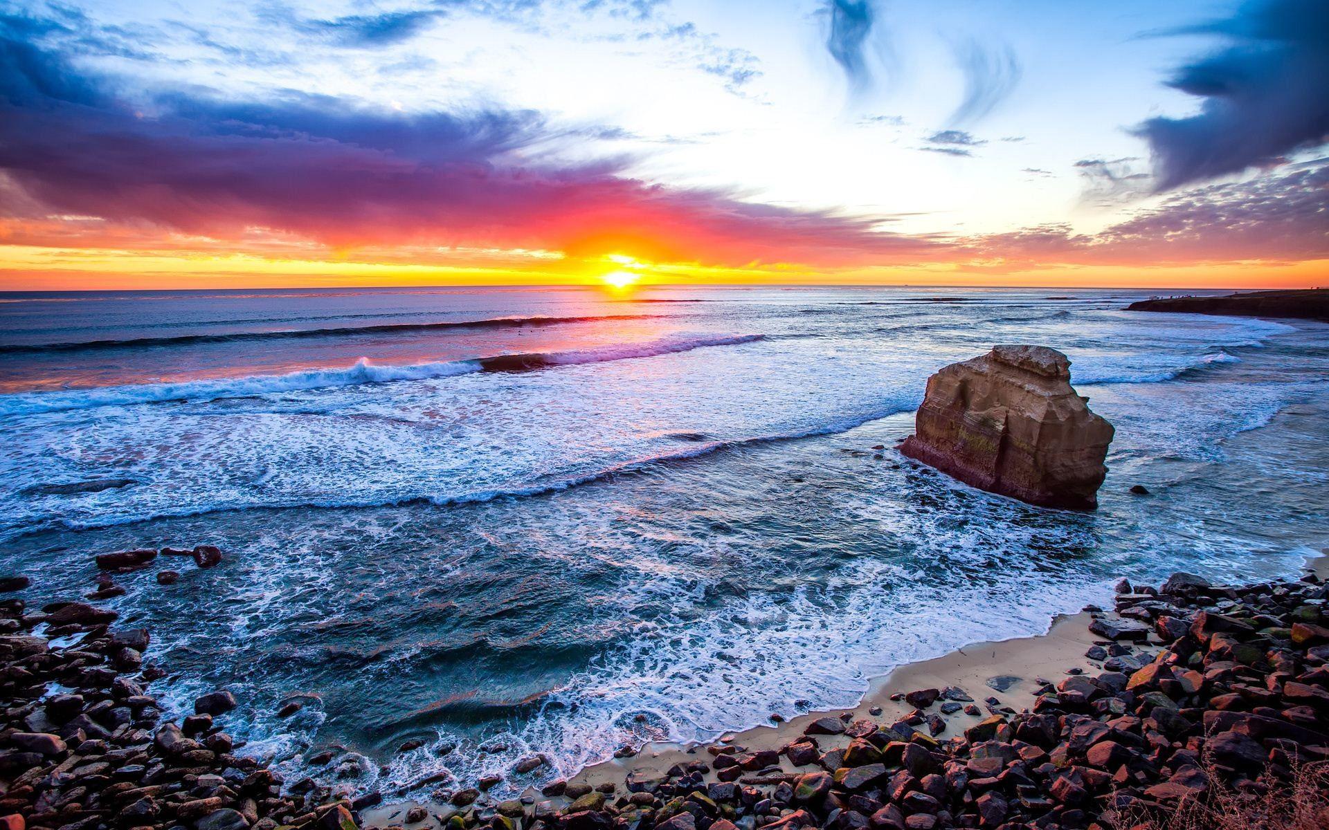Tramonto su spiaggia rocciosa, 1920x1200 WUXGA, iMac