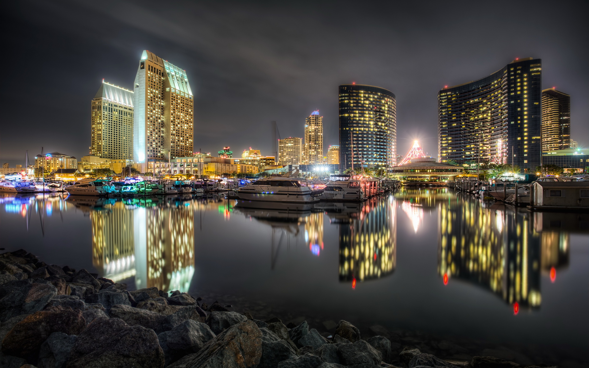 Skyline San Diego notturno porto, 1920x1200 Full HD+, Desktop