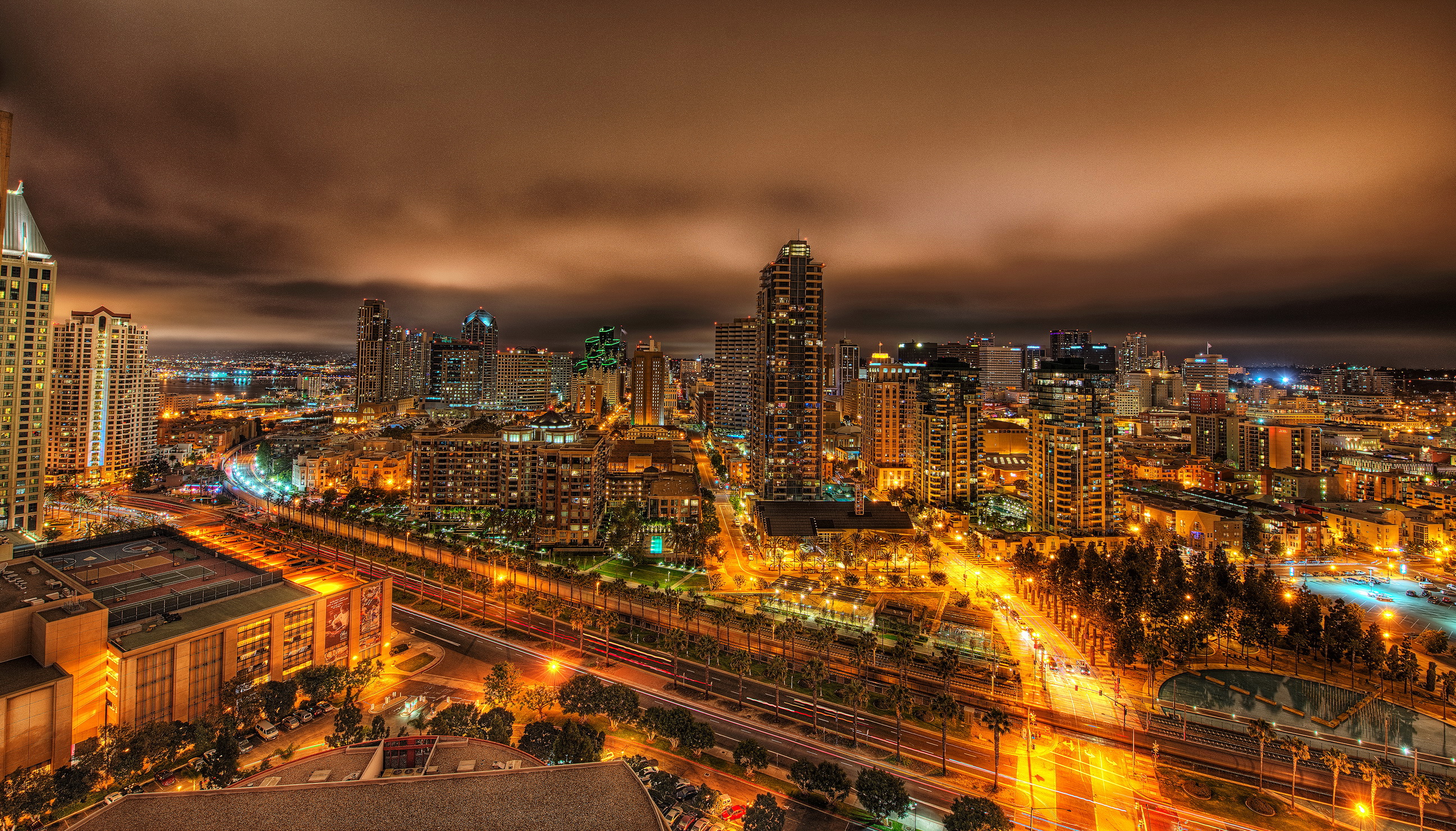 San Diego skyline notturno, 2592x1480 2K, Desktop