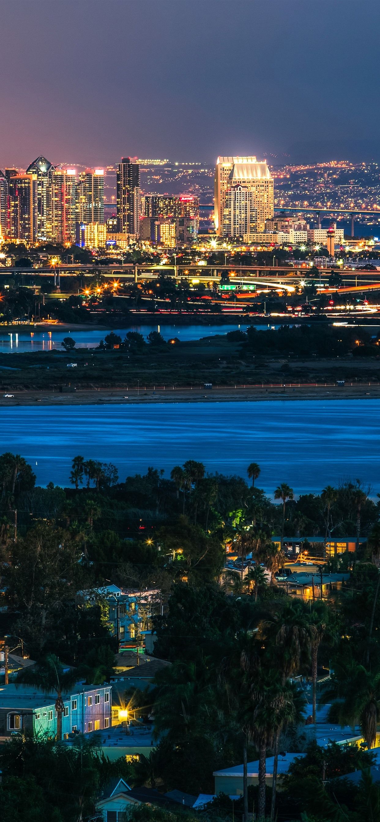 Skyline San Diego notturno, baia, 1242x2688 Verticale, Mobile