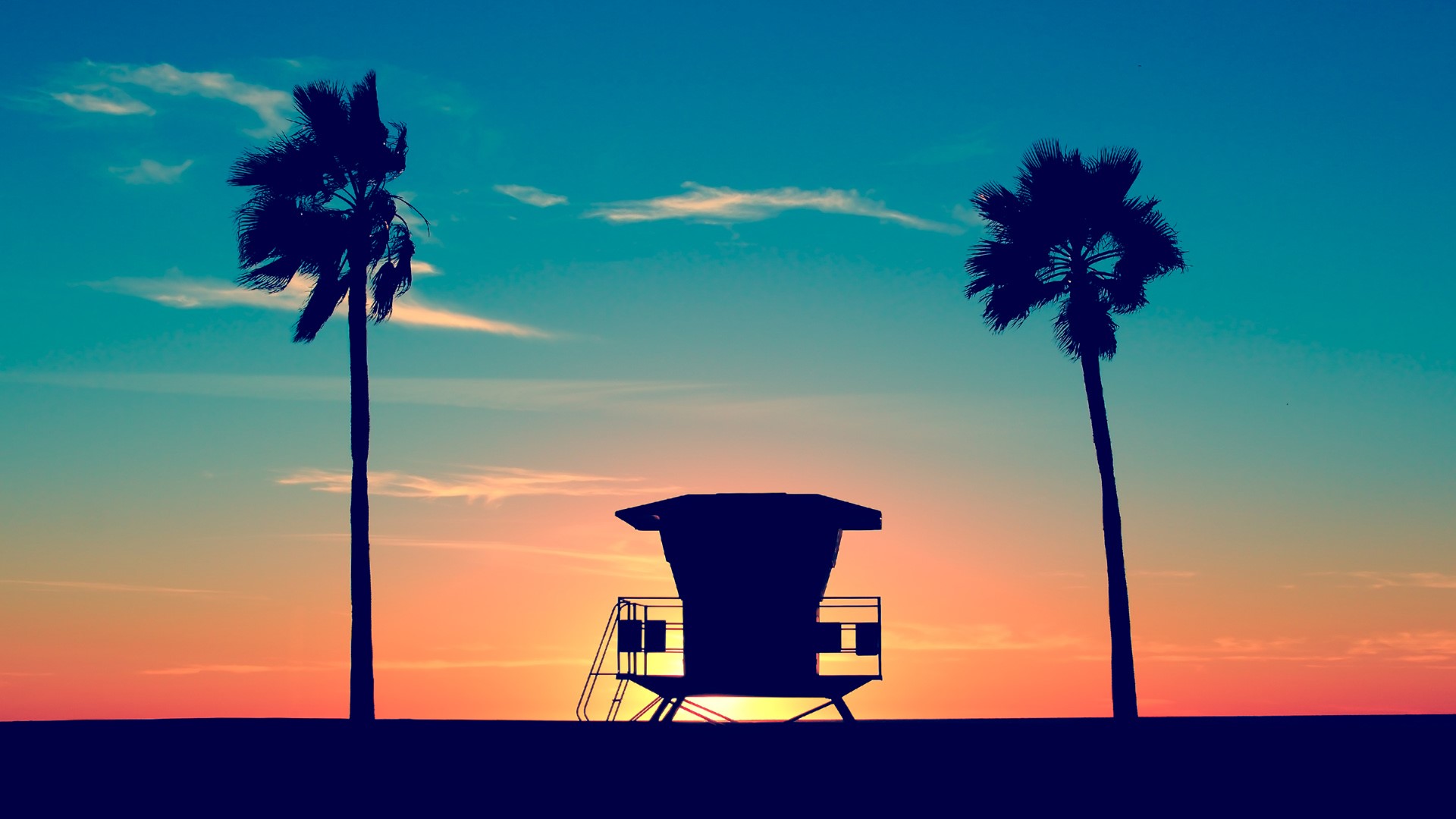 Tramonto spiaggia San Diego palme, 1920x1080 Full HD, Desktop