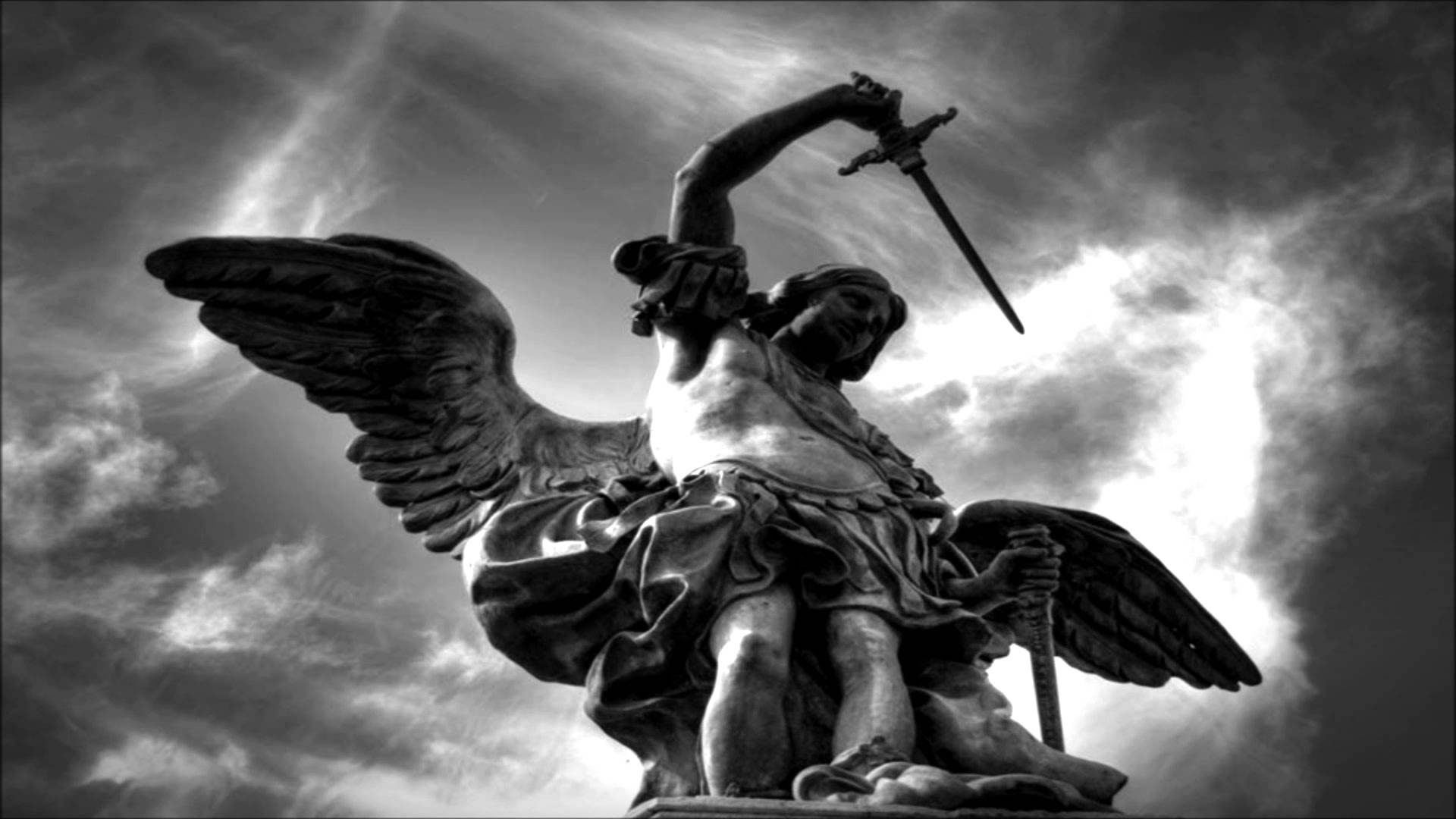 Statua San Michele Arcangelo, bianco e nero, 1920x1080 Full HD 1080p, PC