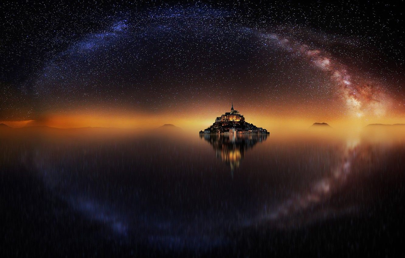 Mont Saint-Michel, via lattea notturna, 1332x850 720p, PC