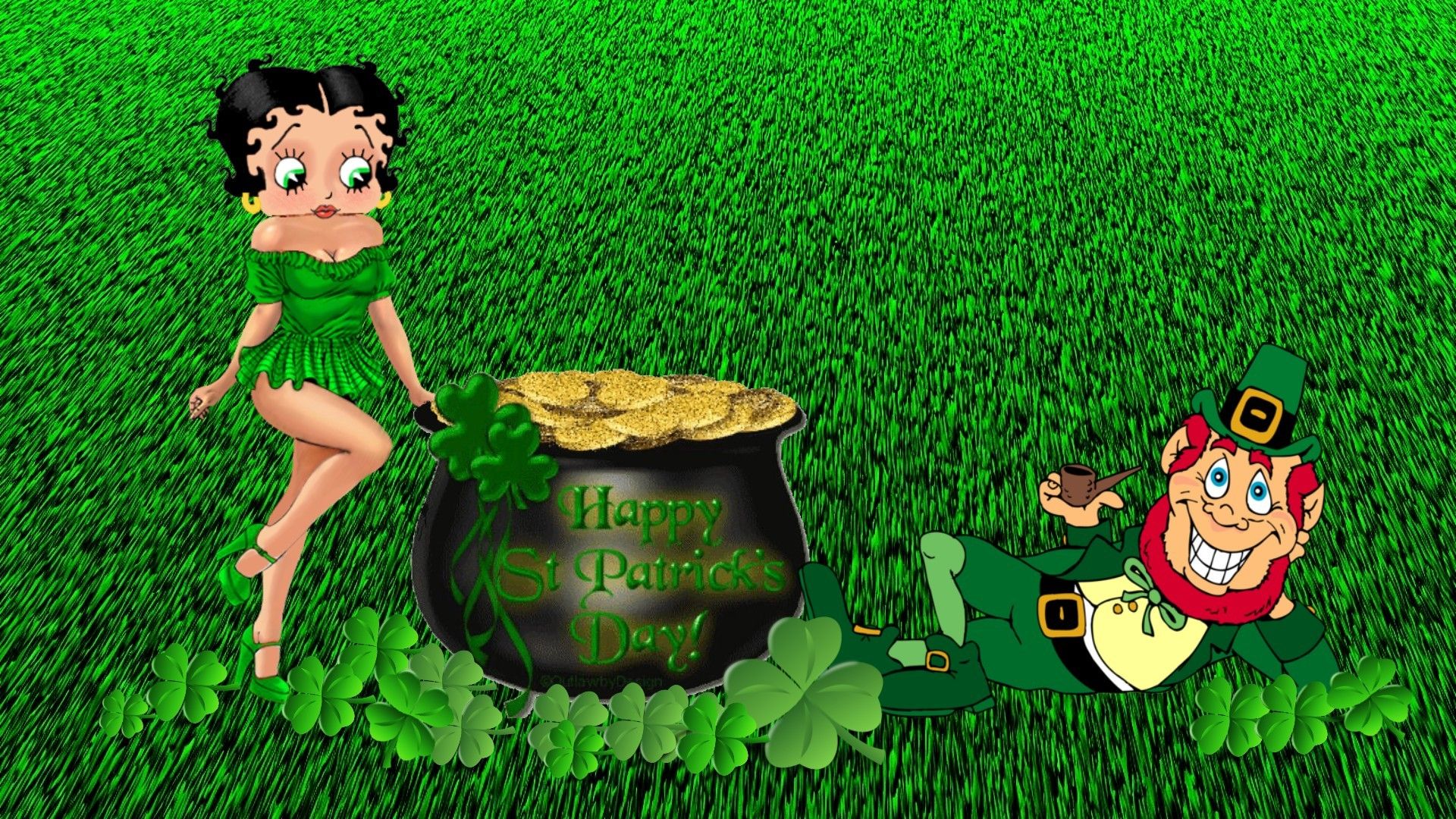 Betty Boop e leprecauno San Patrizio, 1920x1080 Full HD, Desktop