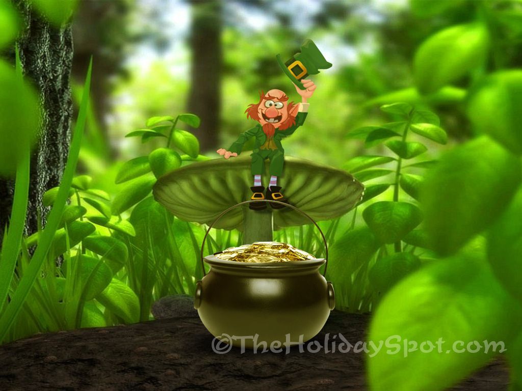 Folletto leprechaun su calderone d'oro, 1024x768 HD, PC Desktop