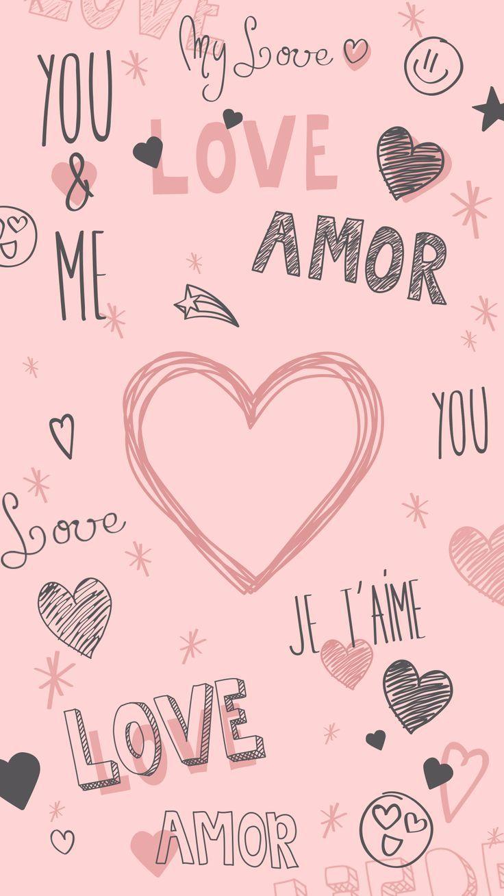 Cuori e scritte amore rosa, 736x1308 Verticale, Telefono