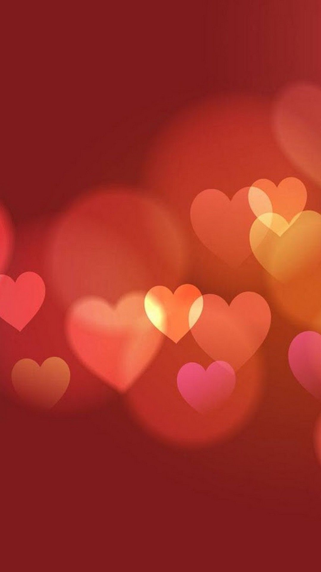 Cuori bokeh sfondo rosso, 1080x1920 Verticale, Mobile