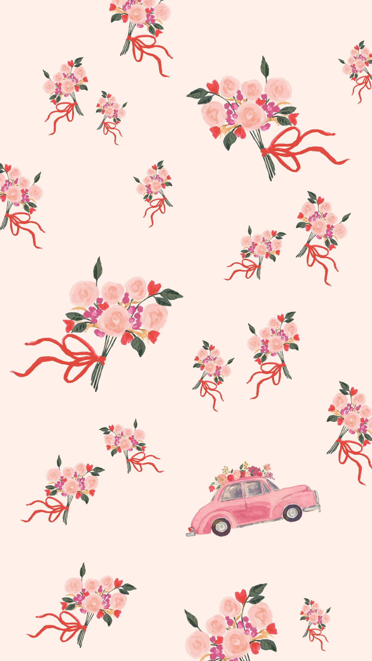 Fiori rosa e macchina, 1242x2208 Verticale, Telefono